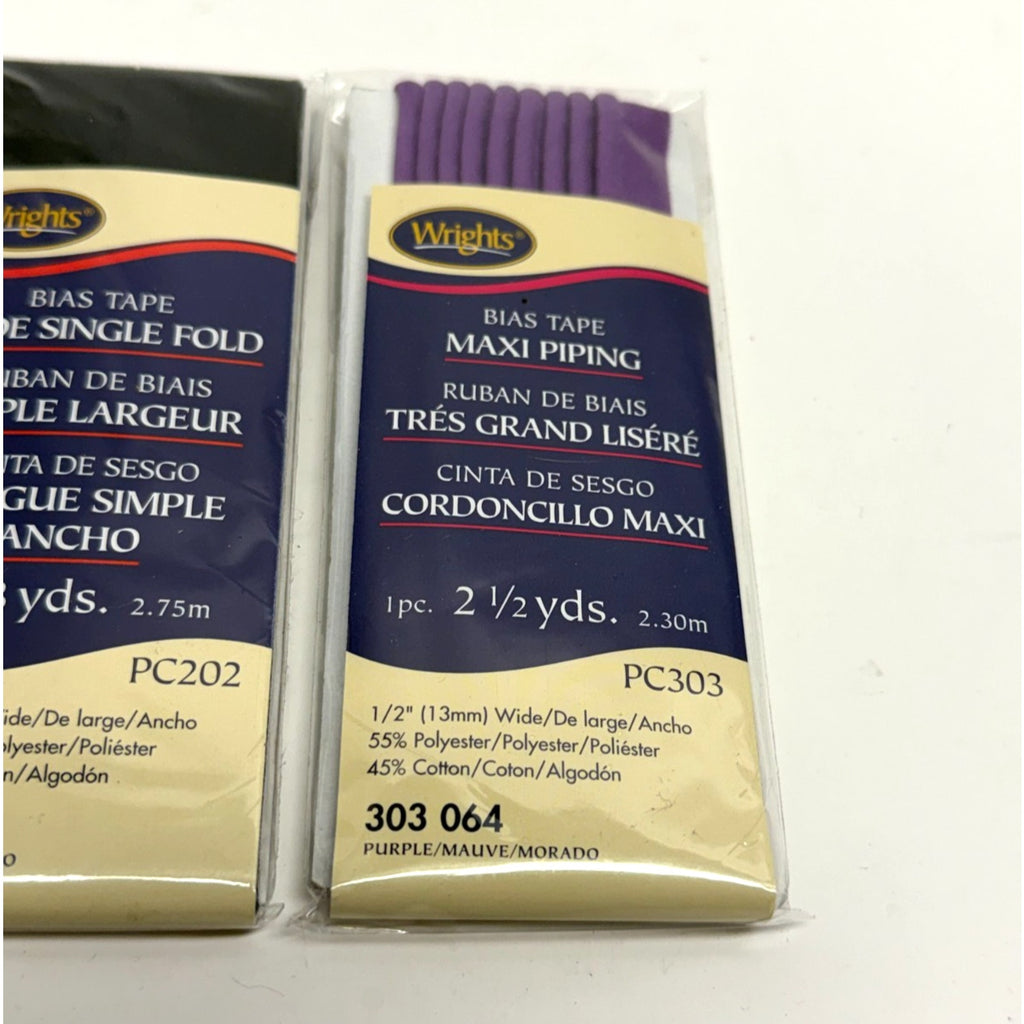 VINTAGE Lot of 4 Wrights Bias Tape & Maxi Piping Single Fold Purple Black