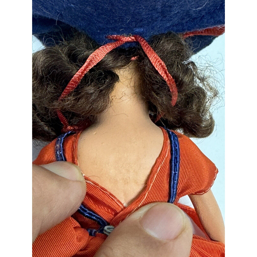 Vintage 1950s Nancy Ann Story Book Bisque Doll 6.5" Red Dress/Blue Hat