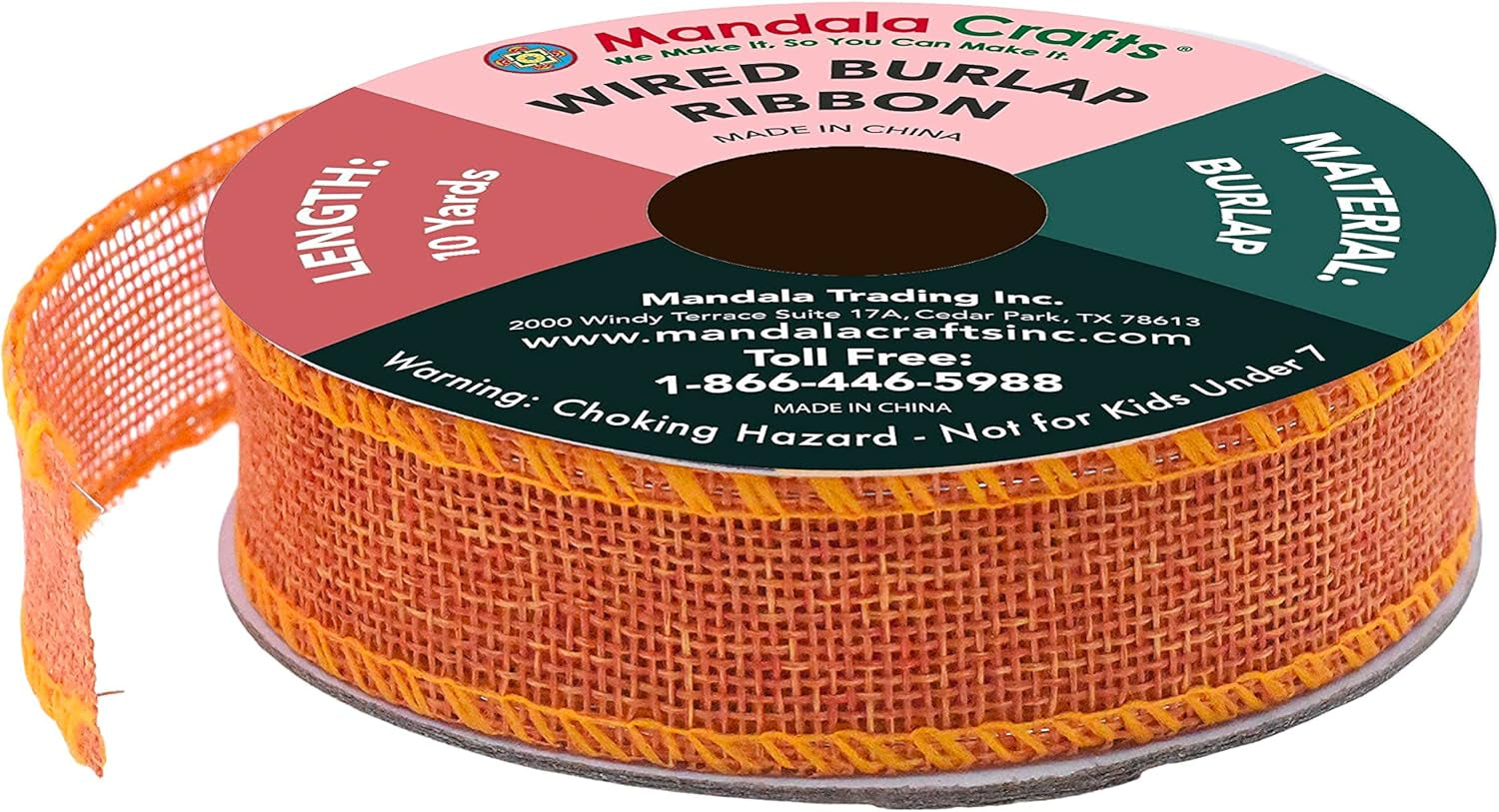 Orange Burlap Wired Ribbon 1 Inches Wide Jute Ribbons for Crafts - 10 Yds Roll Rustic Burlap Wrap Trim Ribbons for Wreaths Bows Party Decoration