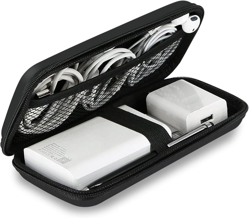 Travel Essentials Electronics Organizer Charger Case Portable Dual Zipper Shockproof Pouch Tech Purse Cord Cable Pouches Power Bank Storage Accessories Bag for Women Men,6.5X3.2X1 Black