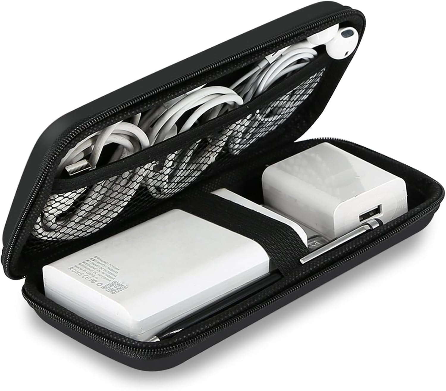 Travel Essentials Electronics Organizer Charger Case Portable Dual Zipper Shockproof Pouch Tech Purse Cord Cable Pouches Power Bank Storage Accessories Bag for Women Men,6.5X3.2X1 Black