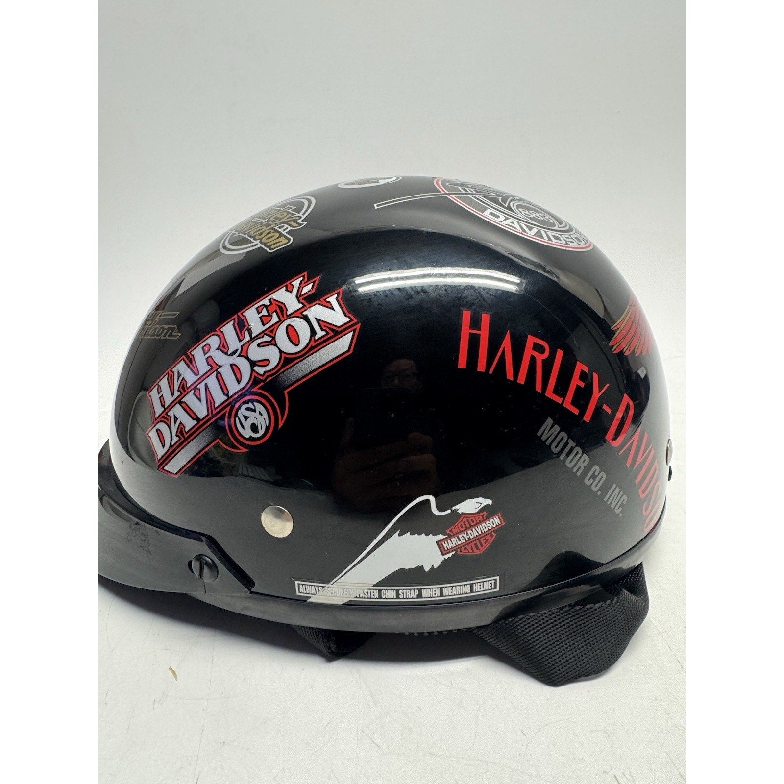 VINTAGE 2001 Harley Davidson DOT Motorcycle Half Helmet Gloss Black XS USA
