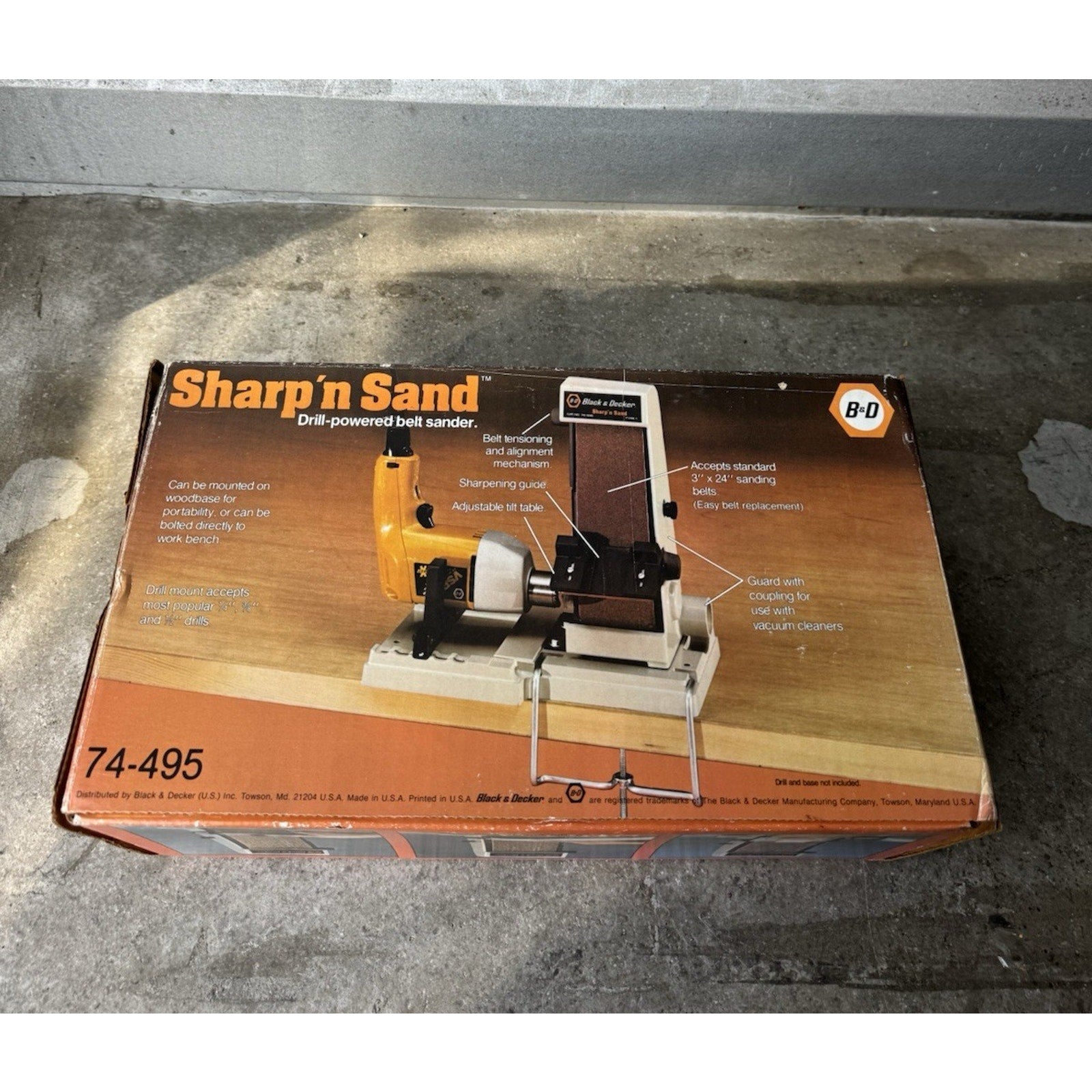 Vintage SEALED Black & Decker Sharp n Sand Drill Powered Belt Sander Sharpener