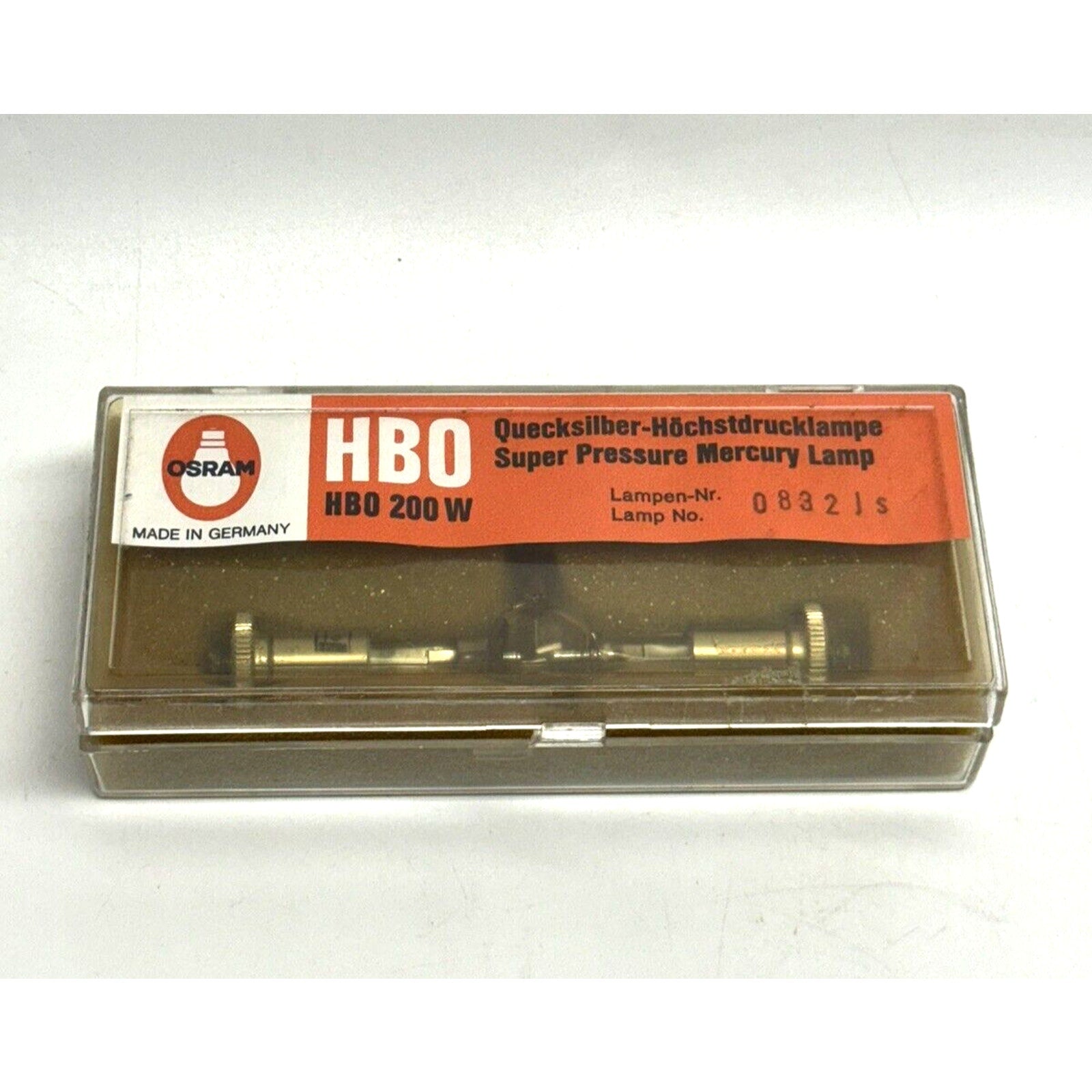 VINTAGE NOS OSRAM HBO MERCURY VAPOR SHORT ARC LAMP, LIGHT BULB, 200W L2 GERMANY