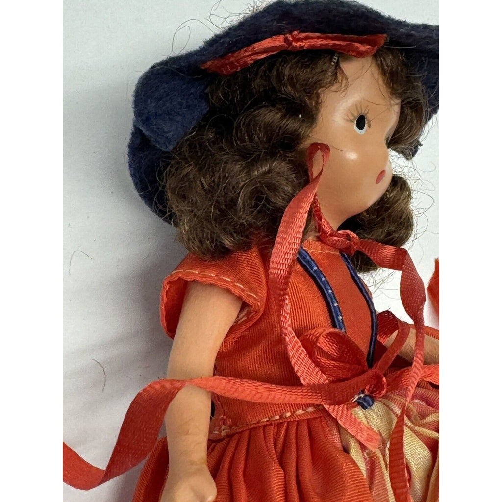 Vintage 1950s Nancy Ann Story Book Bisque Doll 6.5" Red Dress/Blue Hat