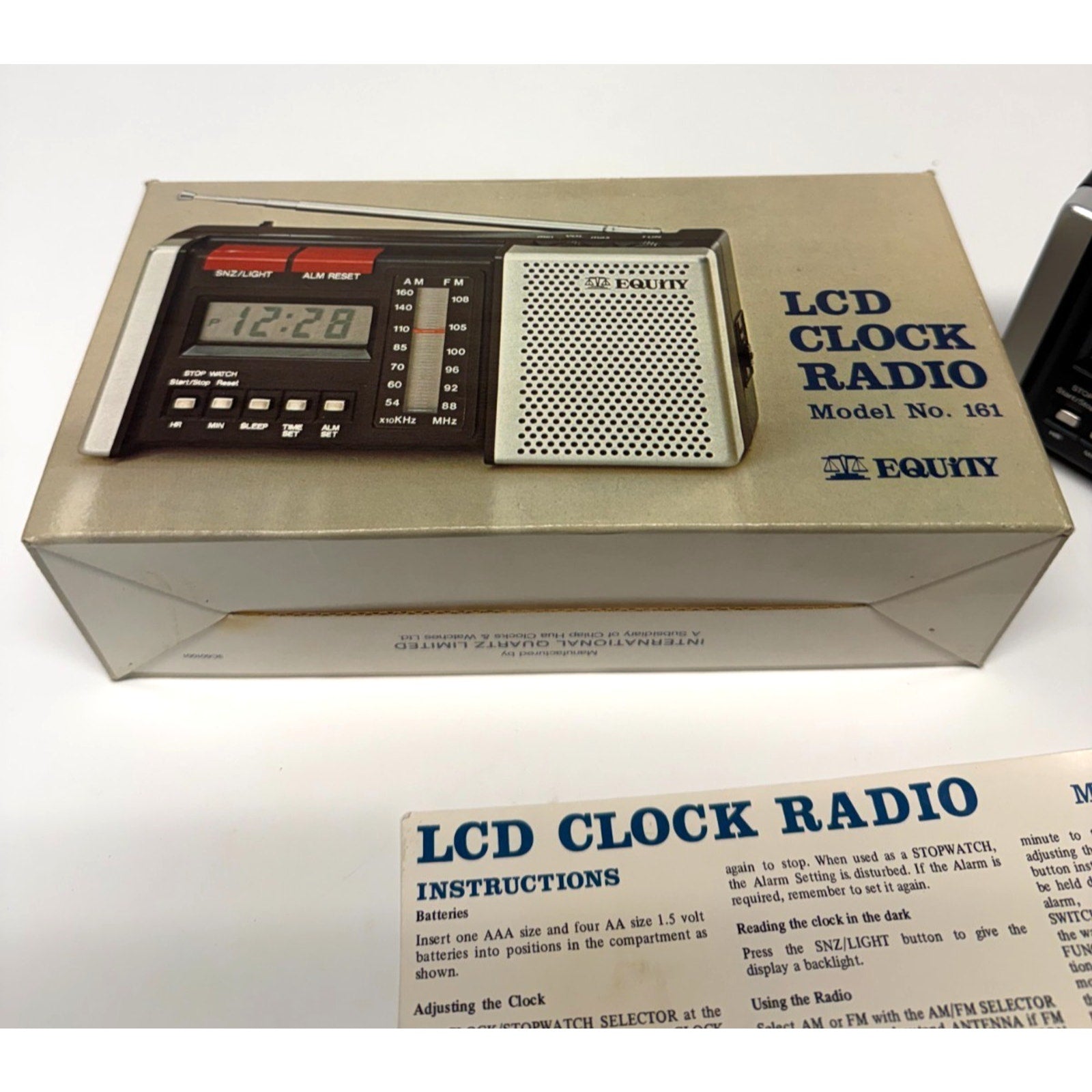 Vintage Equity 161 LCD Clock Radio AM/FM Stopwatch Portable Retro NIB New W Box