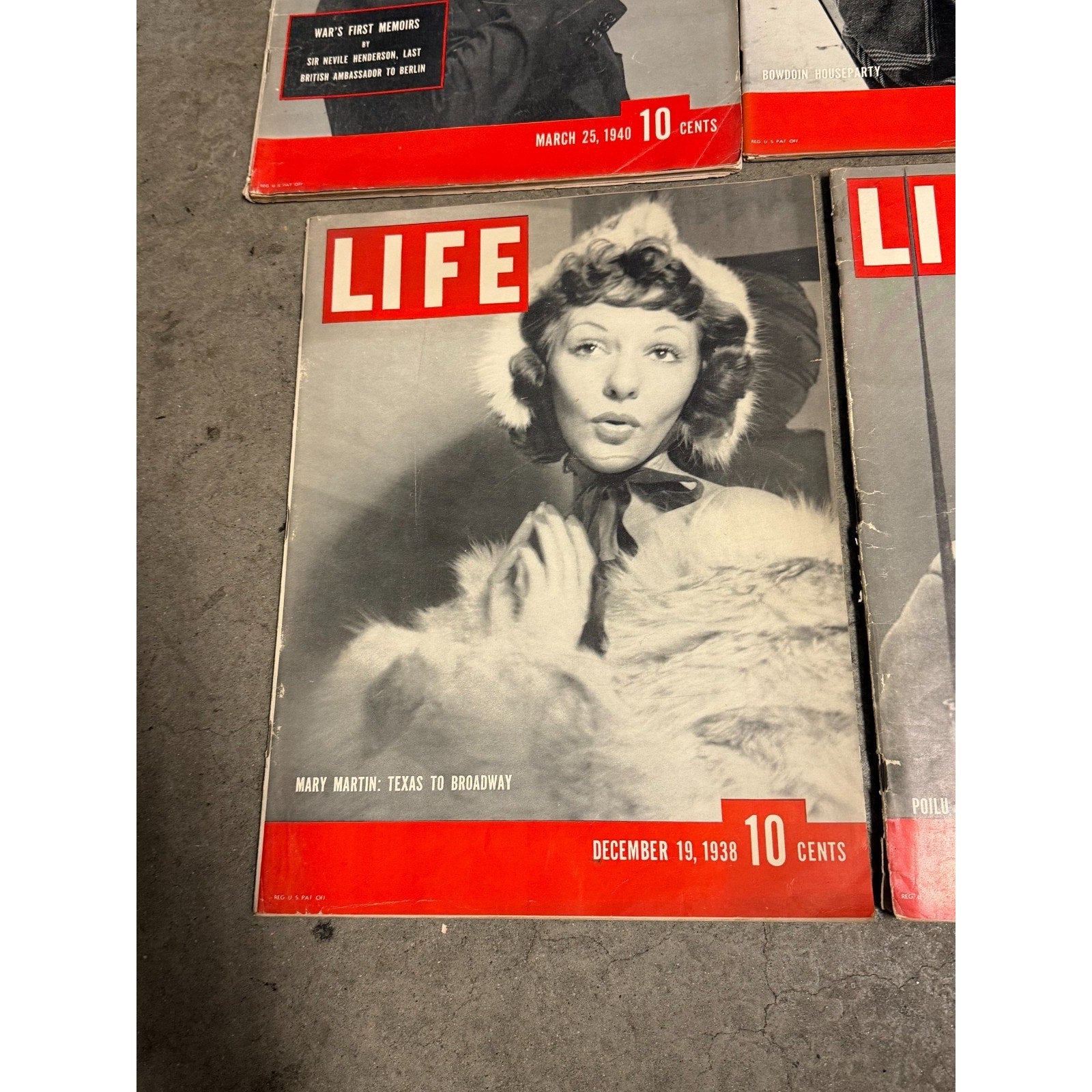 Vintage Lot of 4 LIFE Magazines 1938-1940 WWII Era Poilu Mary Martin