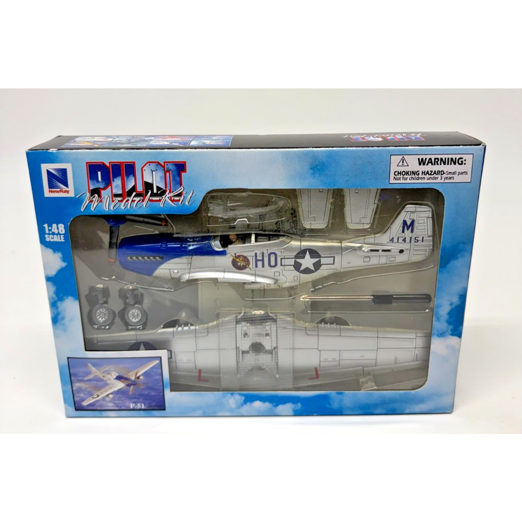 Vtg New Ray Pilot 1/48 Scale Model Kit P-51 Fighter Silver 1:48 No. 20217 B1