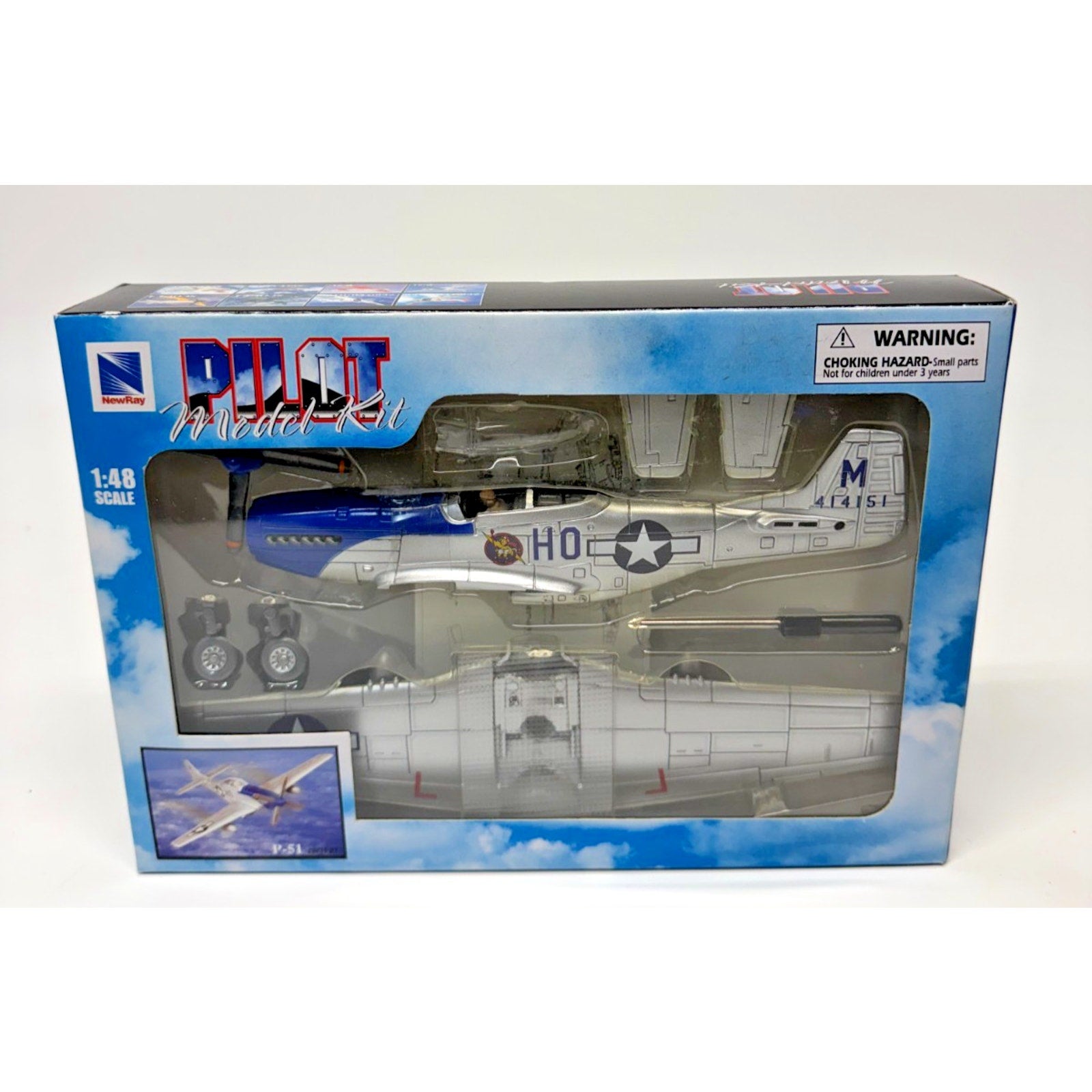 Vtg New Ray Pilot 1/48 Scale Model Kit P-51 Fighter Silver 1:48 No. 20217 B1