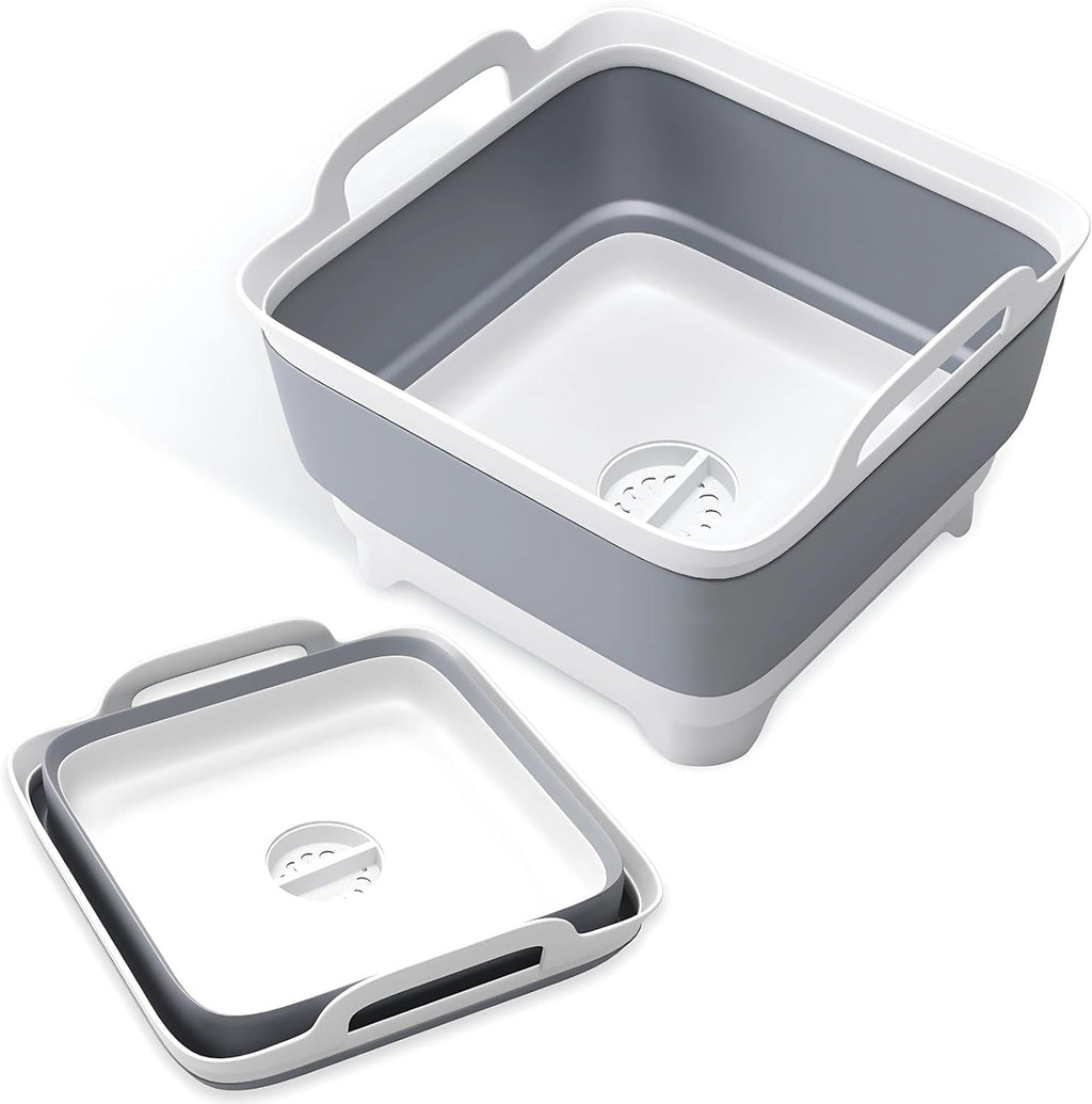 Collapsible Wash Basin with Drain Plug - 2.4 Gal(9L) Wash Basin for Baby Bottles, Foldable Dish Pans for Kitchen Sink & Camping & Hand Washing Station, Wash Bin, Laundry Tub, Portable Dish Tub
