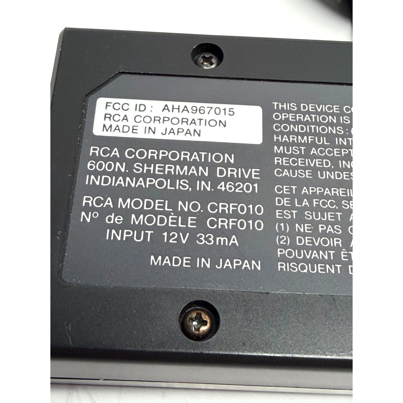 Vintage RCA Switch Black TV-VCR 12V 33mA CRF010