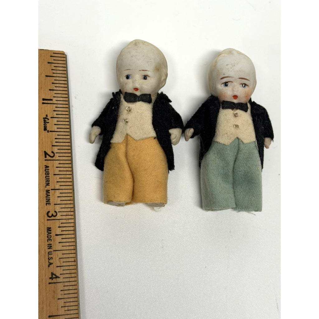 Vintage Japan All Bisque Miniature Groom Dolls Tuxedo Wedding Cake Topper Lot 2