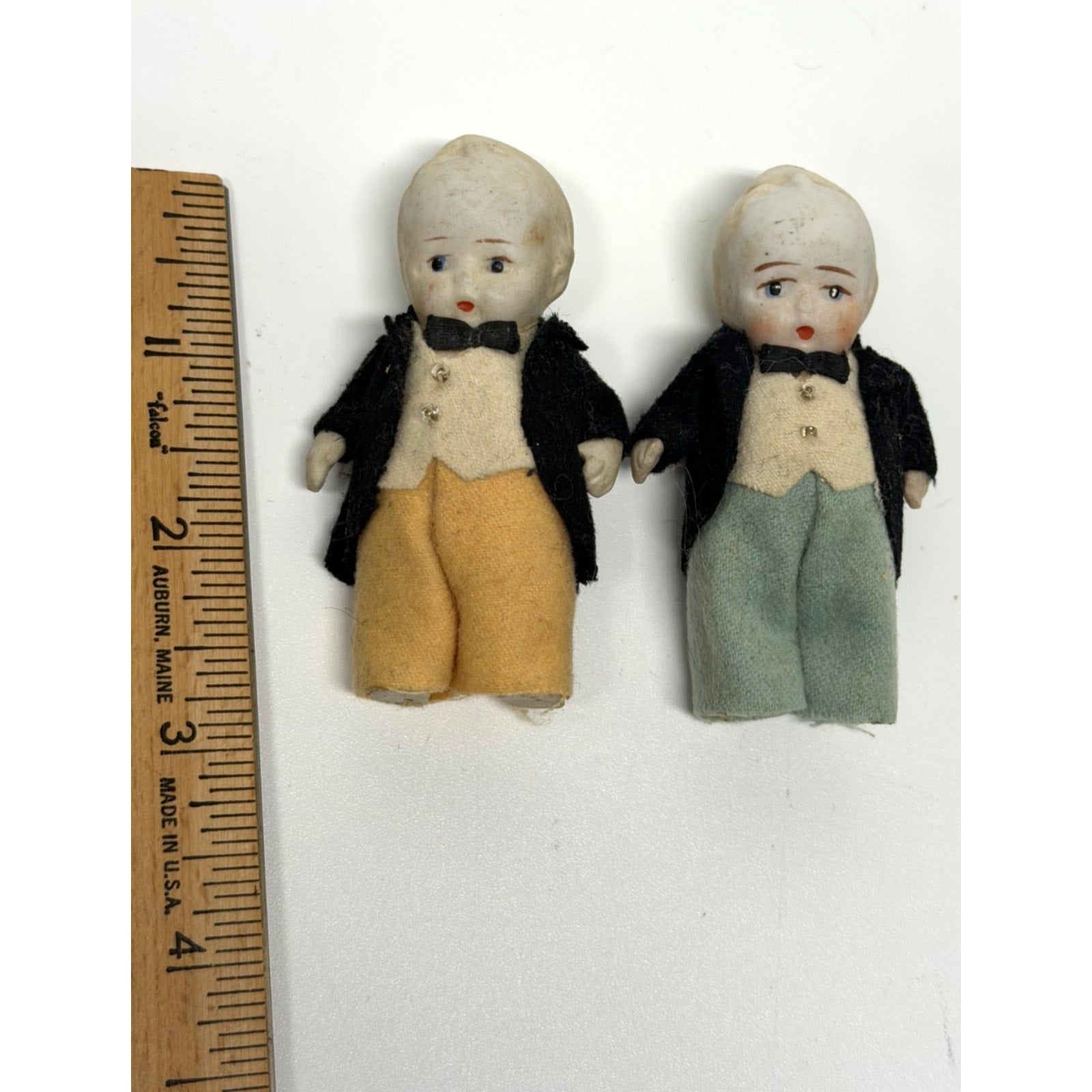 Vintage Japan All Bisque Miniature Groom Dolls Tuxedo Wedding Cake Topper Lot 2