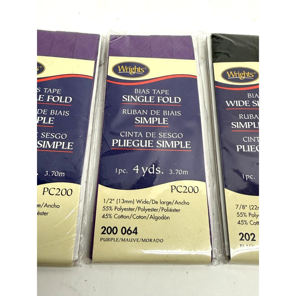 VINTAGE Lot of 4 Wrights Bias Tape & Maxi Piping Single Fold Purple Black
