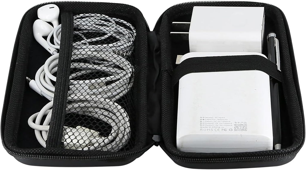Travel Essentials Electronics Organizer Charger Case Portable Dual Zipper Shockproof Pouch Tech Purse Cord Cable Pouches Power Bank Storage Accessories Bag for Women Men,6.5X3.2X1 Black