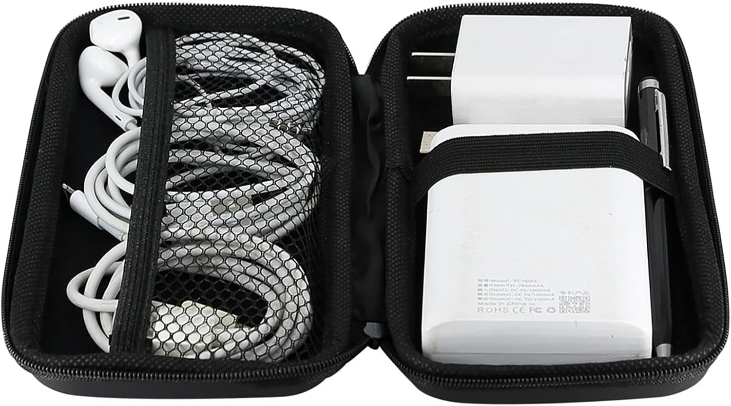 Travel Essentials Electronics Organizer Charger Case Portable Dual Zipper Shockproof Pouch Tech Purse Cord Cable Pouches Power Bank Storage Accessories Bag for Women Men,6.5X3.2X1 Black