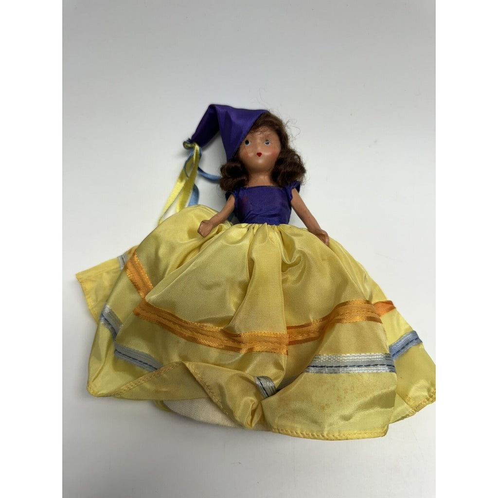 Vintage Nancy Ann Storybook Doll Yellow Dress w/Purple Hat 6"