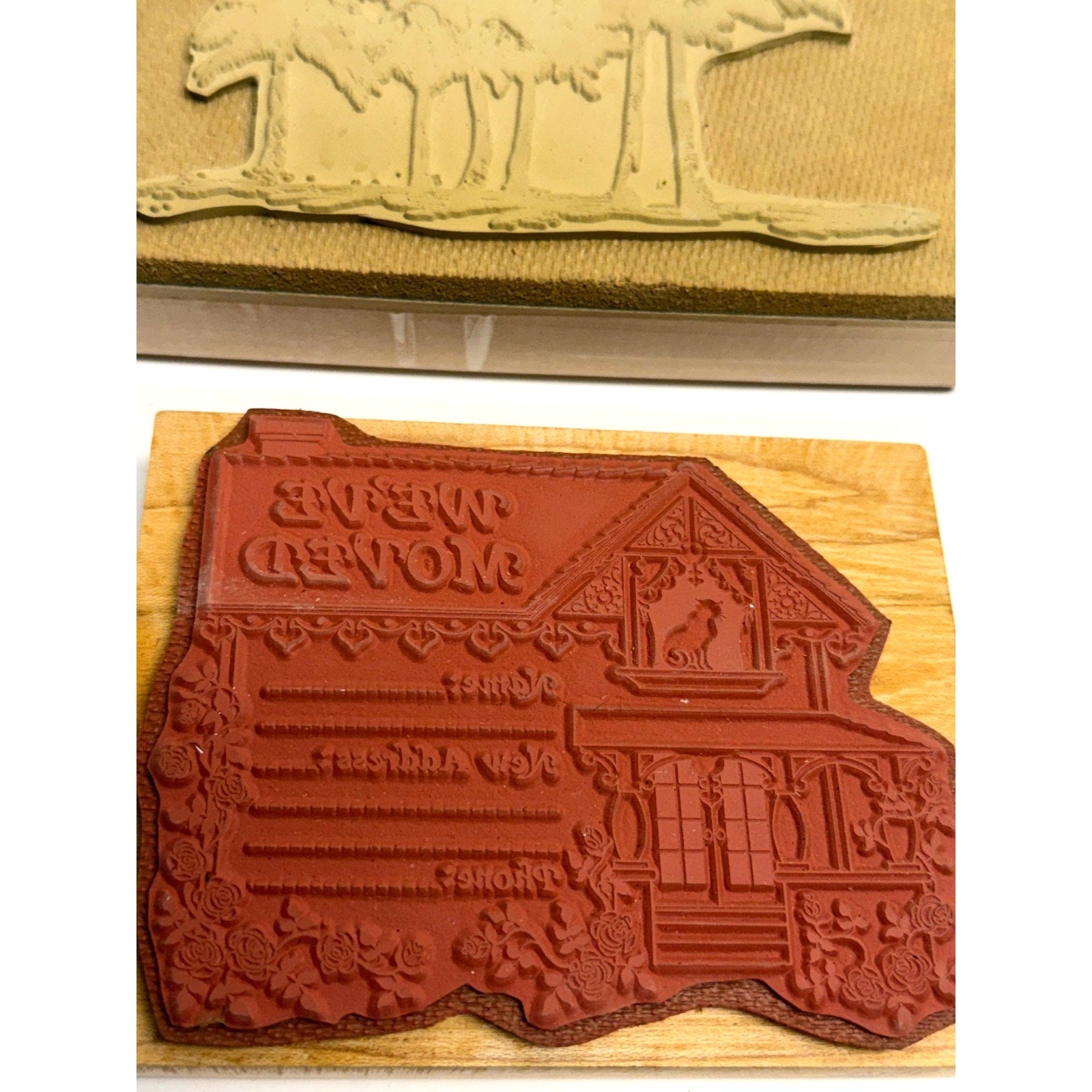 Vintage Lot Of 3 Wood Mounted Rubber Stamp Crafting