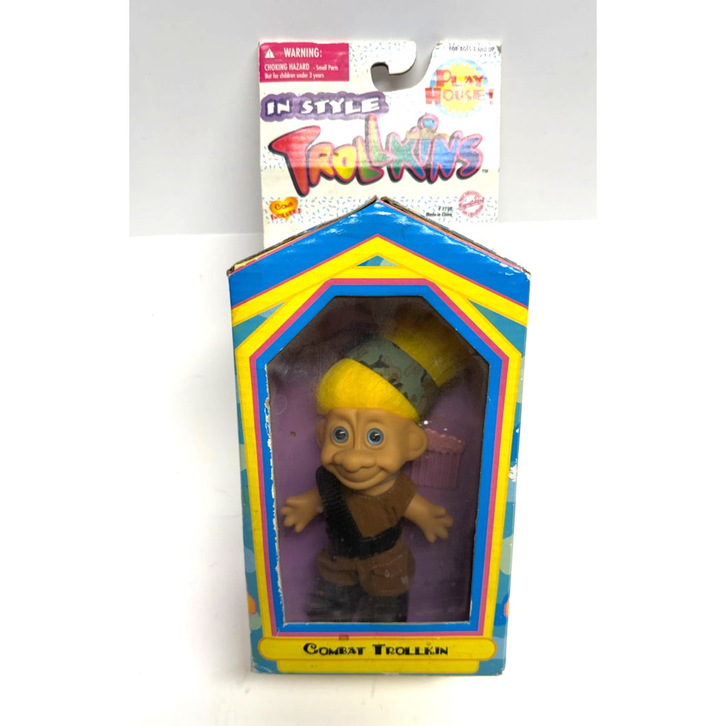 Vtg Play House Combat Trollkin 5" Troll Doll NIB Yellow Hair Army Camo Military
