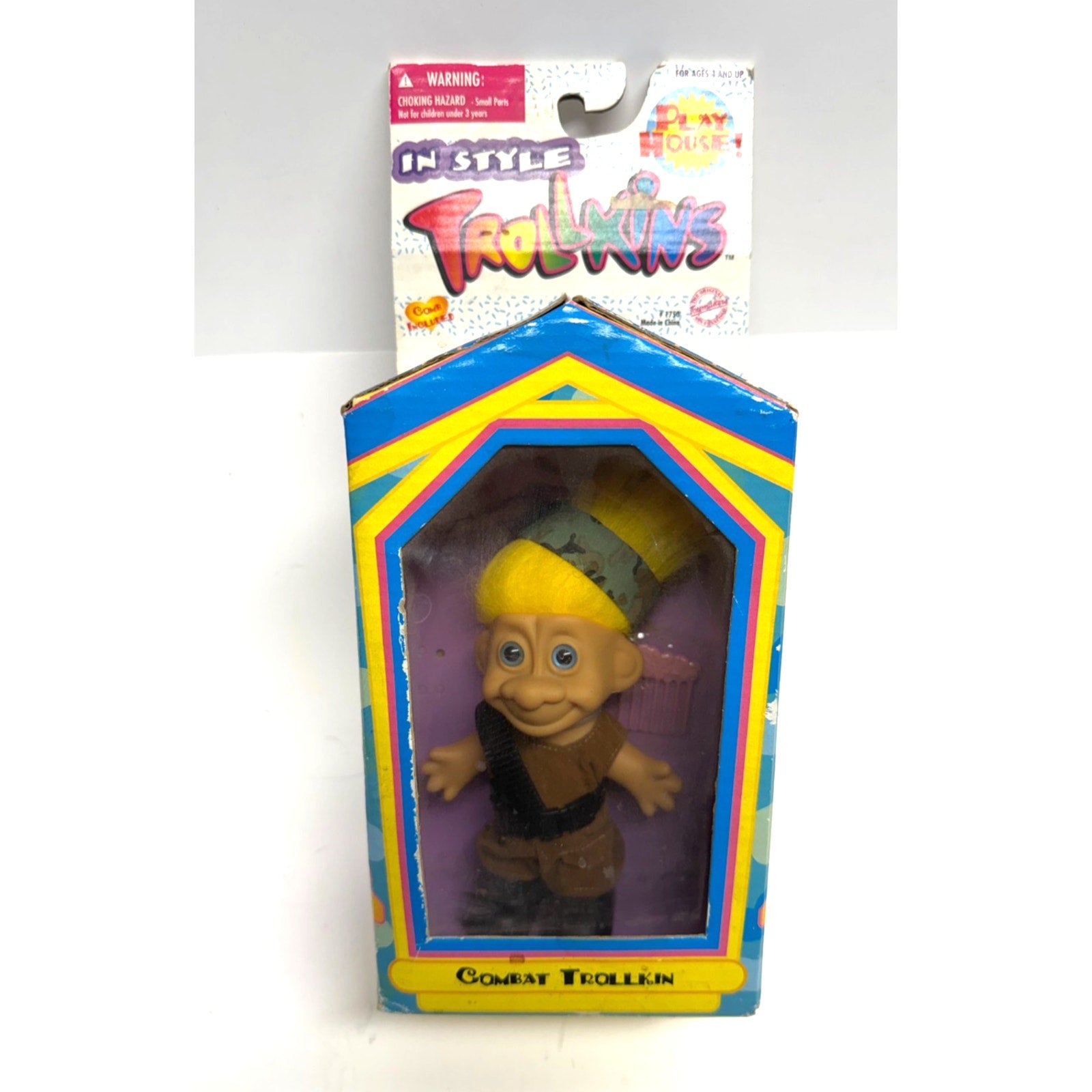 Vtg Play House Combat Trollkin 5" Troll Doll NIB Yellow Hair Army Camo Military
