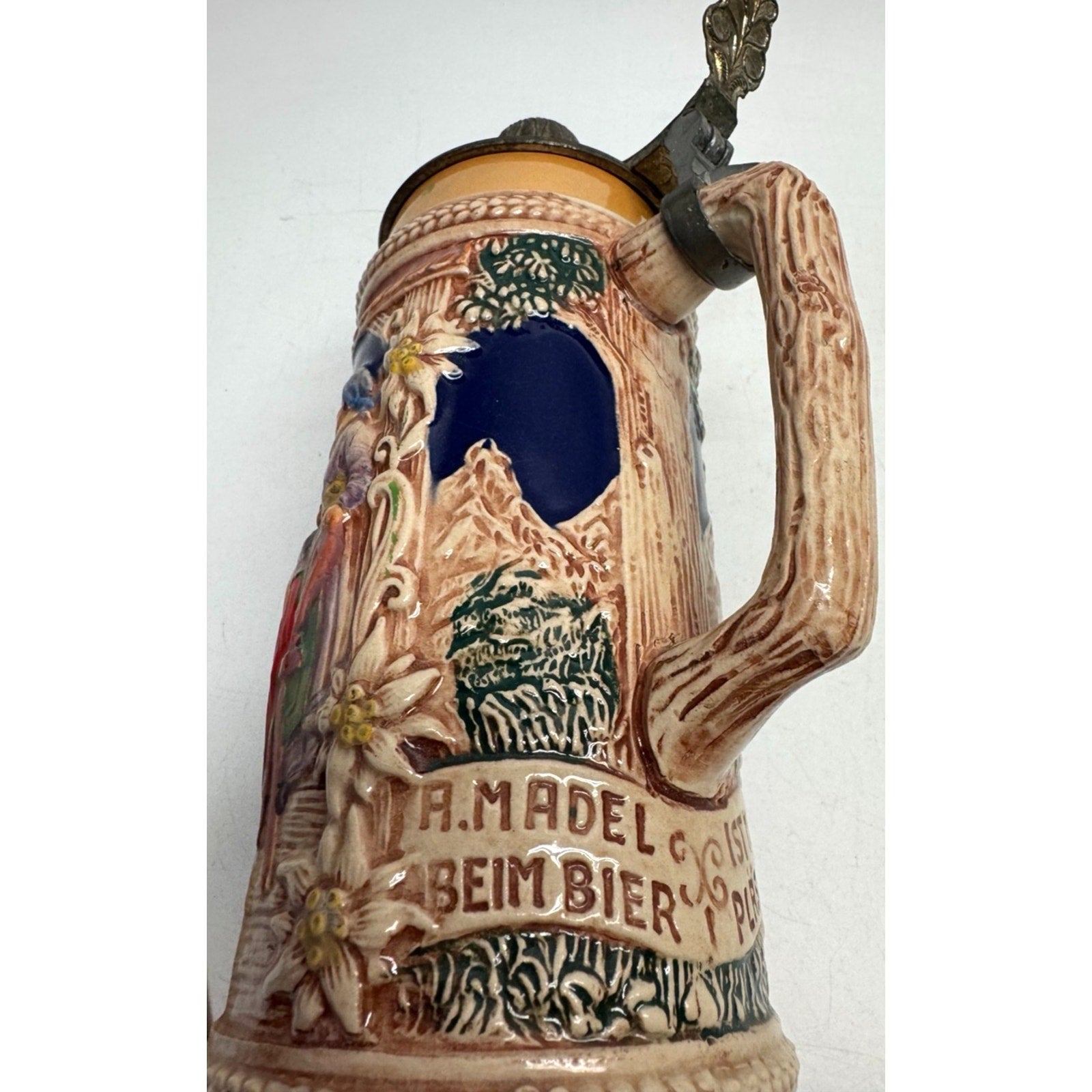Vintage Gerz German Stein "Aufder Alm" "A.Madel Beim Bier, 1st Mein Plasier"