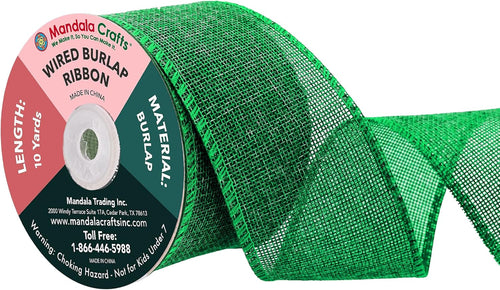 Green Burlap Wired Ribbon 2.5 Inches Wide Jute Ribbons for Crafts - 10 Yds Roll Rustic Burlap Wrap Trim Ribbons for Wreaths Bows Party Decoration