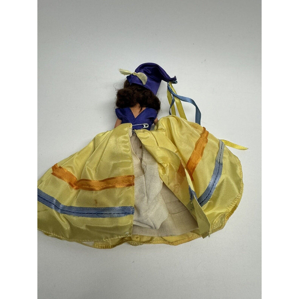 Vintage Nancy Ann Storybook Doll Yellow Dress w/Purple Hat 6"
