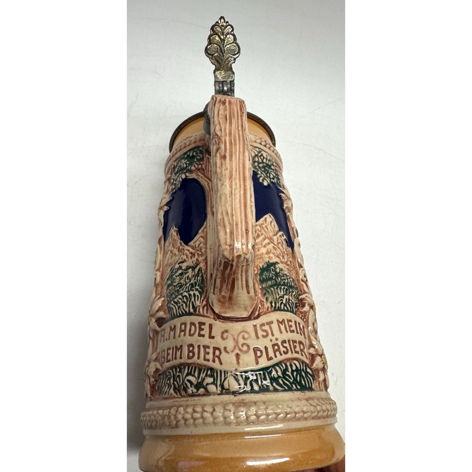 Vintage Gerz German Stein "Aufder Alm" "A.Madel Beim Bier, 1st Mein Plasier"