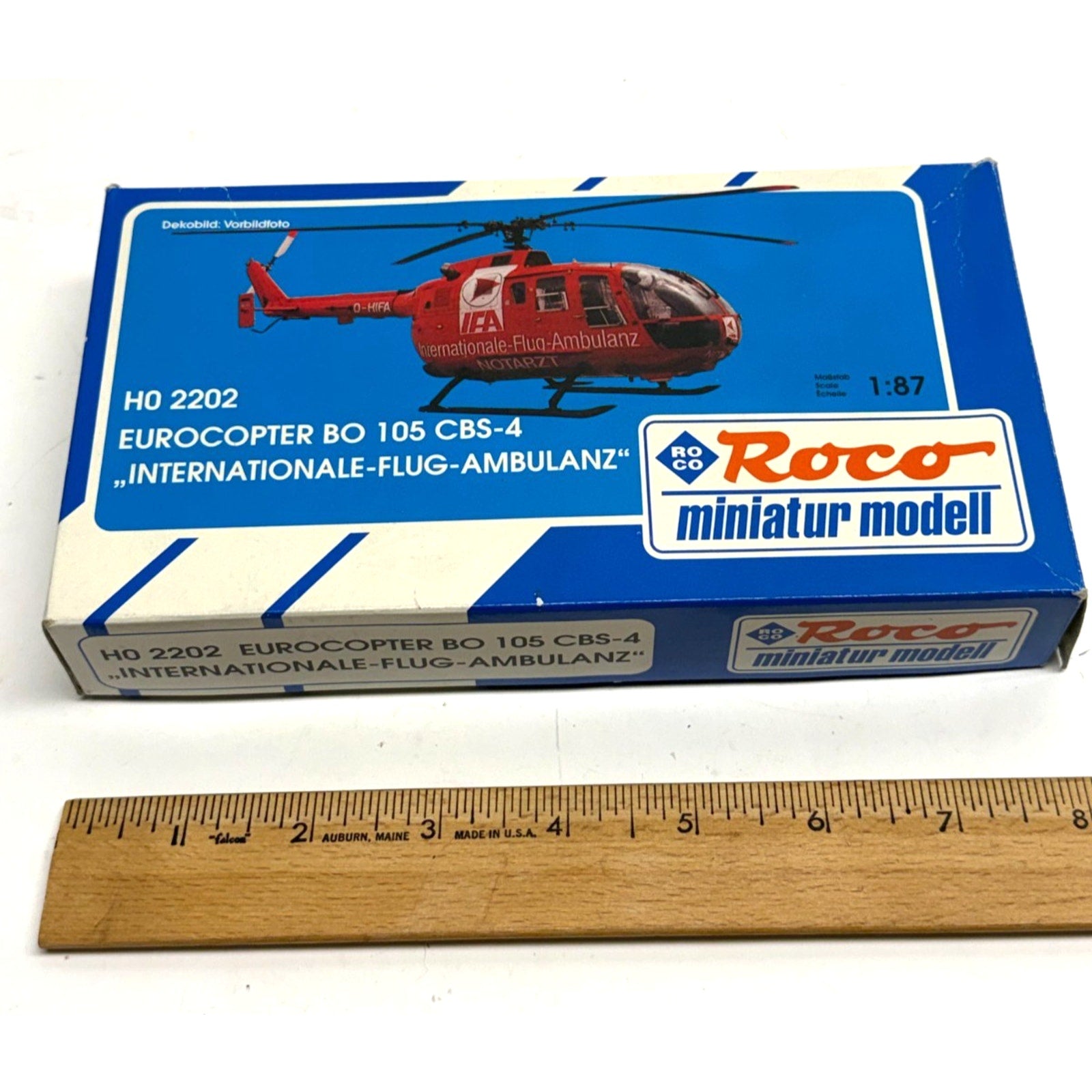 Vintage Roco 2202 Eurocopter BO 105 CBS-4 IFA Ambulance 1:87 H0 Scale Model OVP