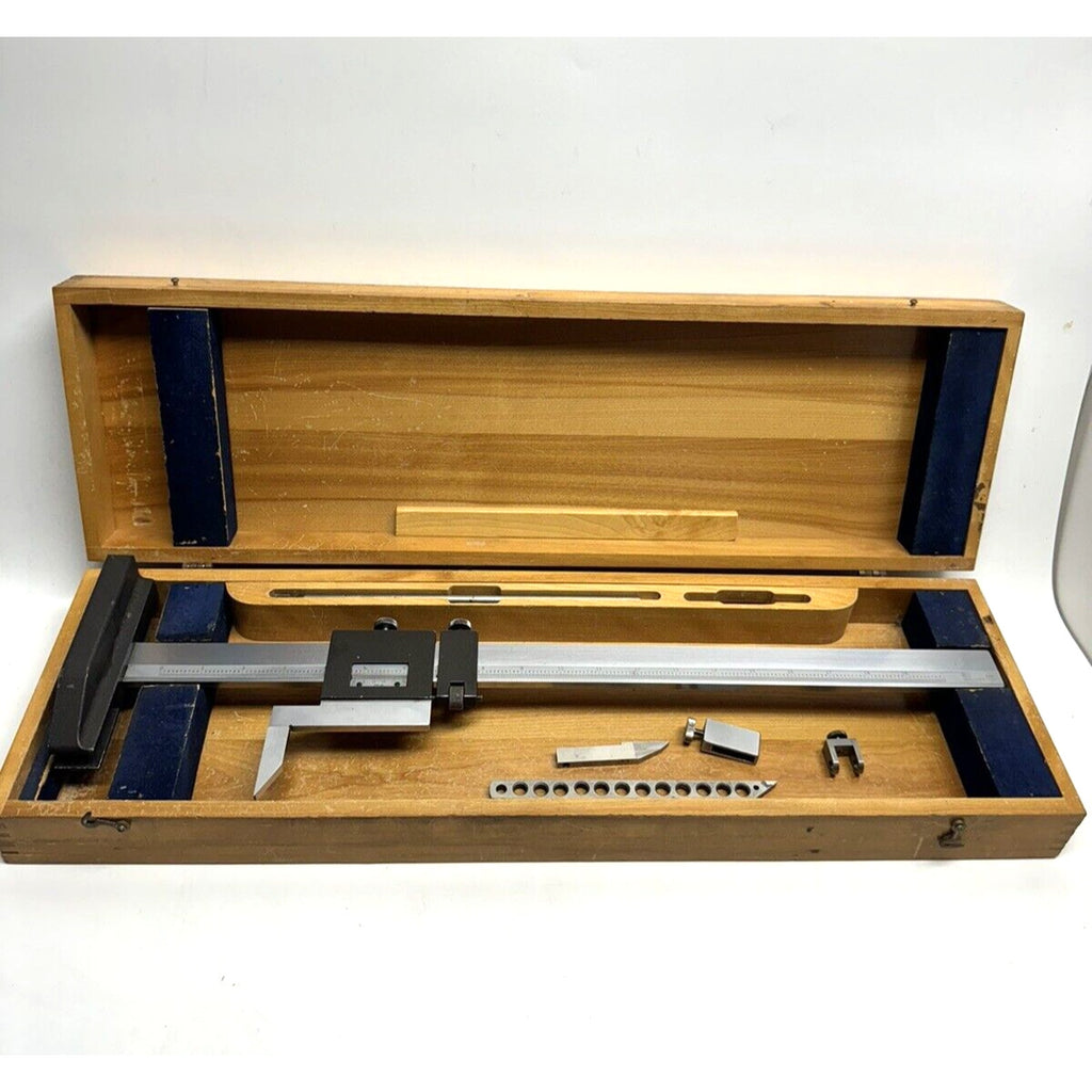 VINTAGE Brown & Sharpe No. 586 Height Gauge 20" With Wooden Case & Accessories