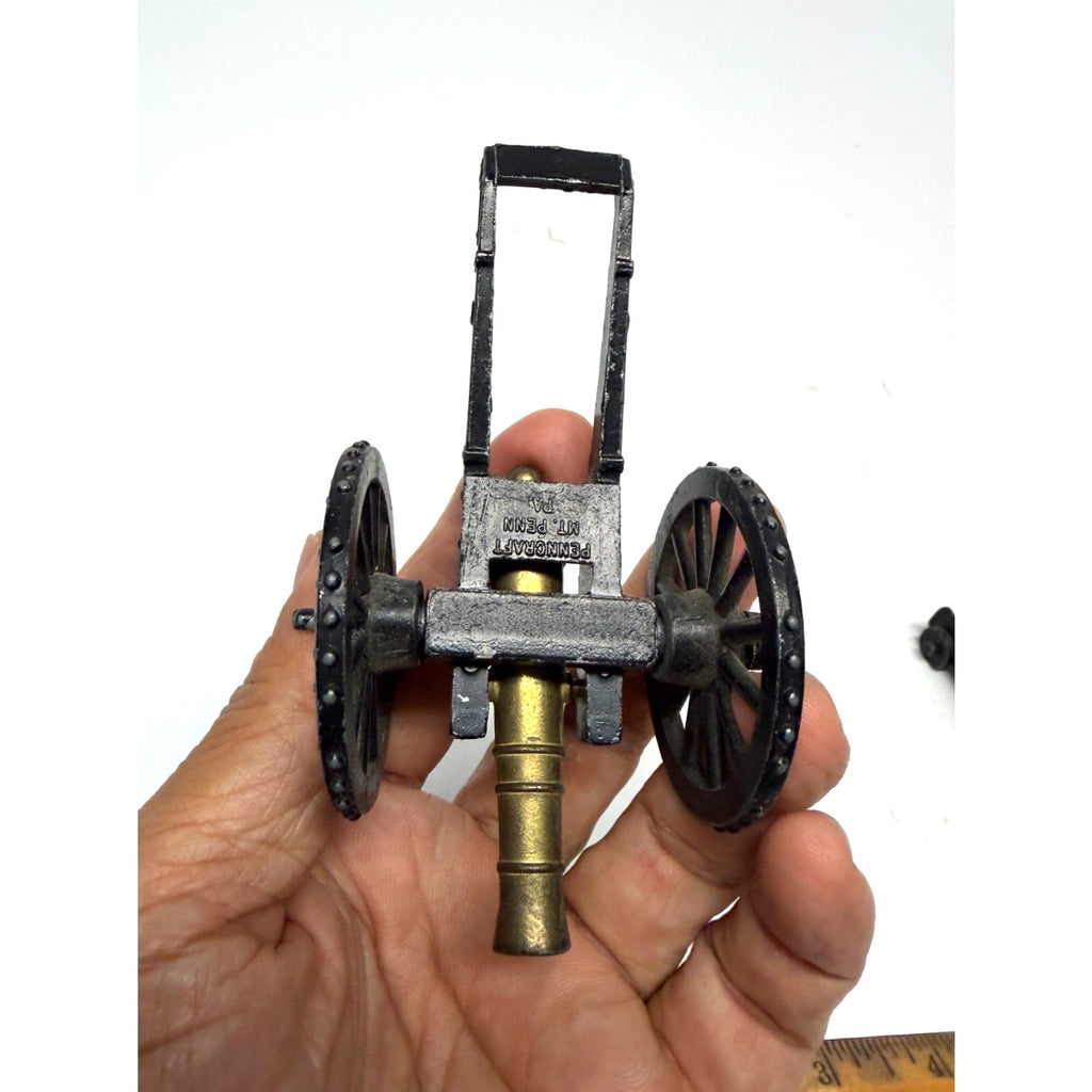 VTG 2 pc lot Vintage Penn Craft Cannon Cast Iron Brass Lot Toy Civil 3”, 4.5”
