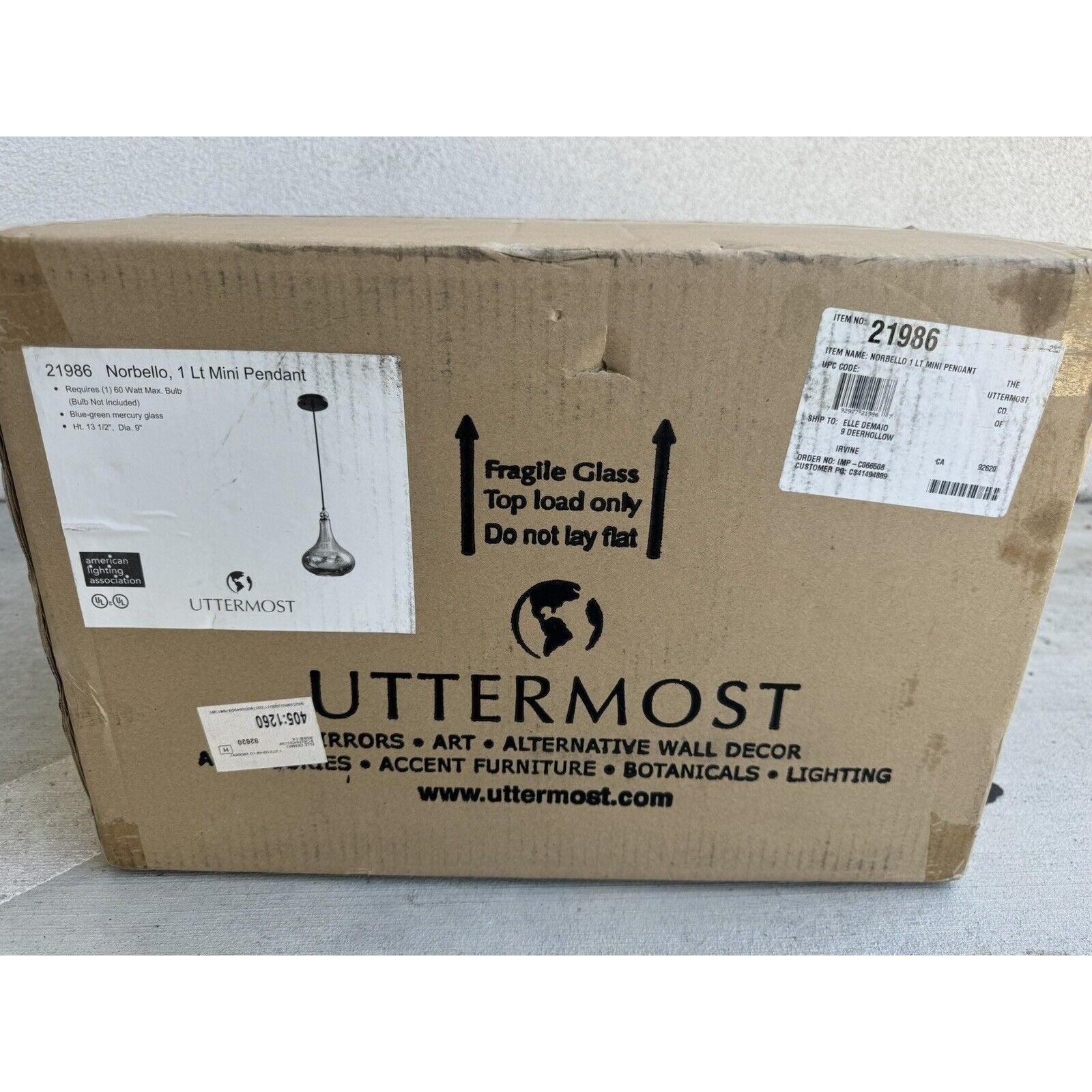 FACTORY SEALED NOS Uttermost Norbello 1 Light Mini Pendant (21986)