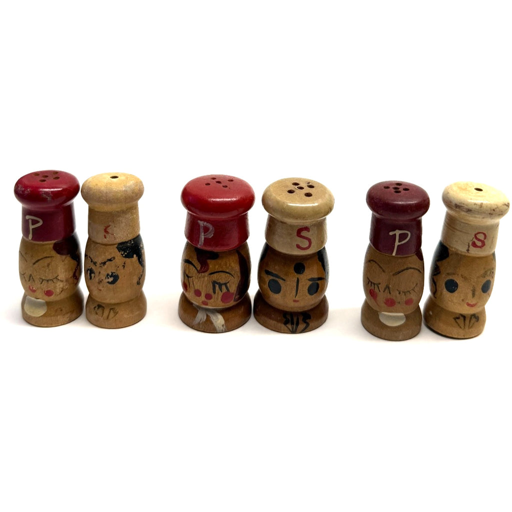 Vintage Lot 3 Japan Salty & Peppy Wooden Salt and Pepper Shakers Sets