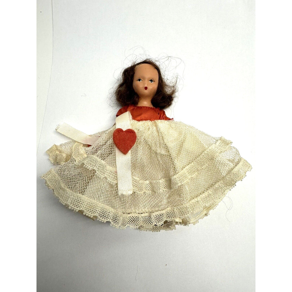 Vintage Nancy Ann Bisque Storybook Doll Red/White Dress 6"