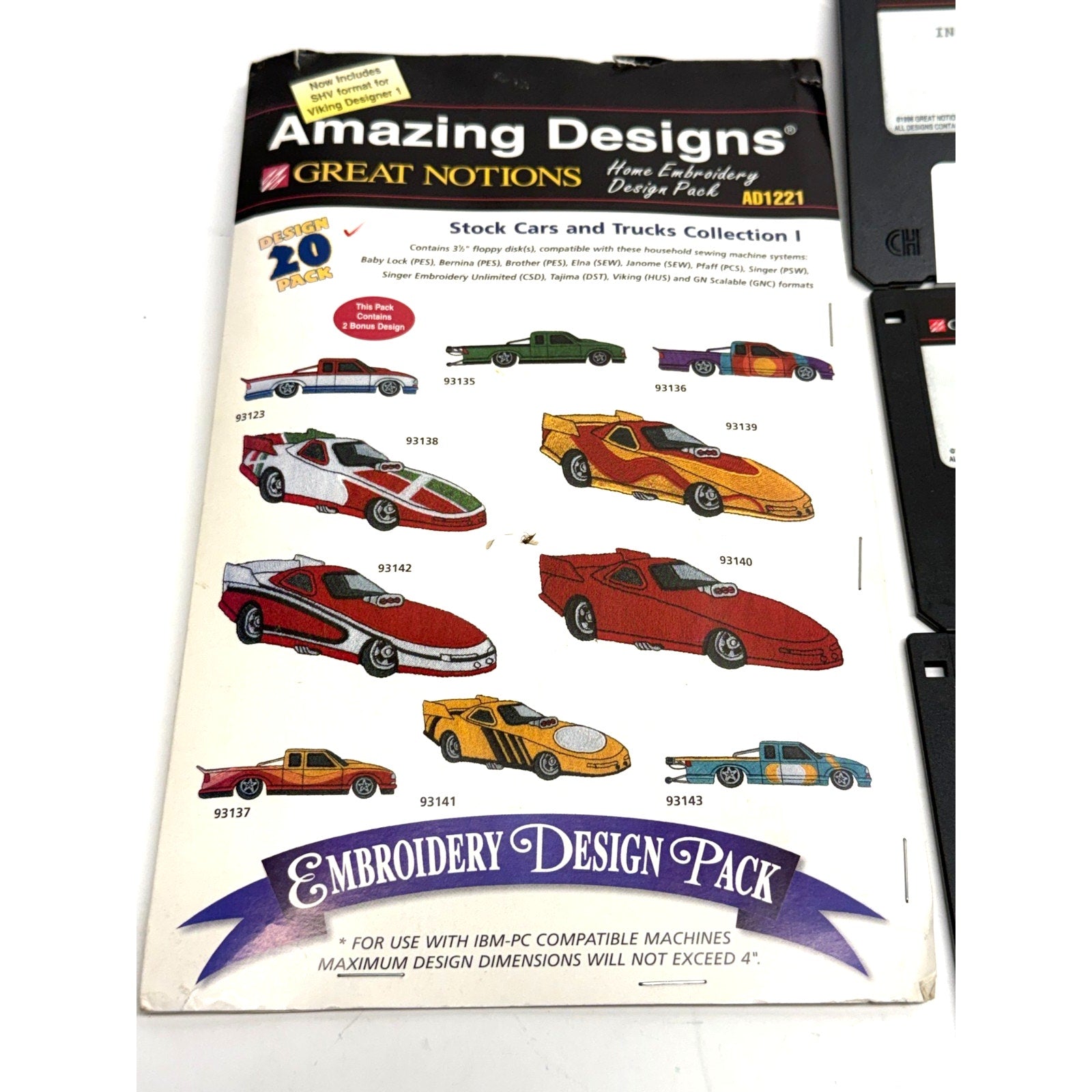 Vintage Amazing Designs Embroidery Stock Cars & Trucks Collection 1 AD1221