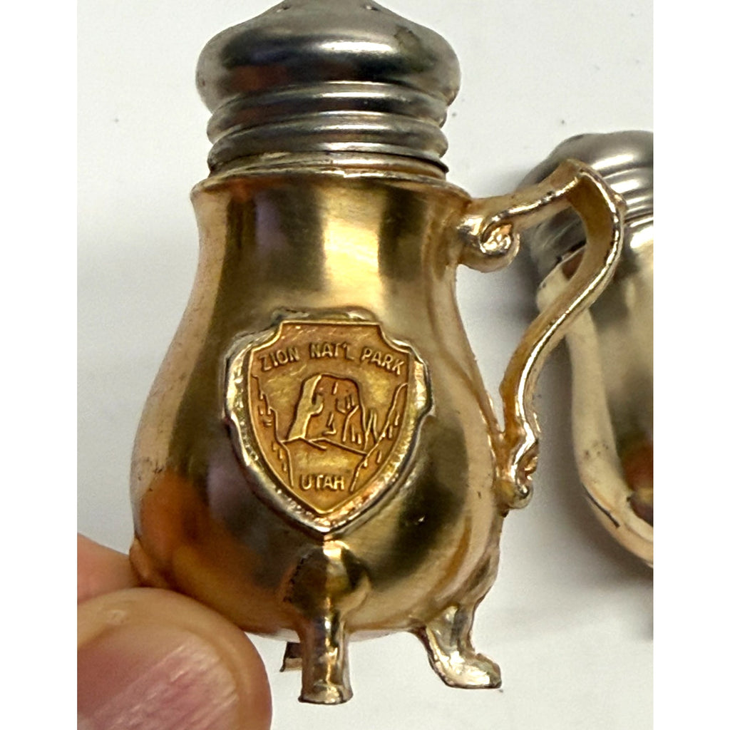 Vintage miniature metal silver souvenir New Mexico salt & pepper shakers