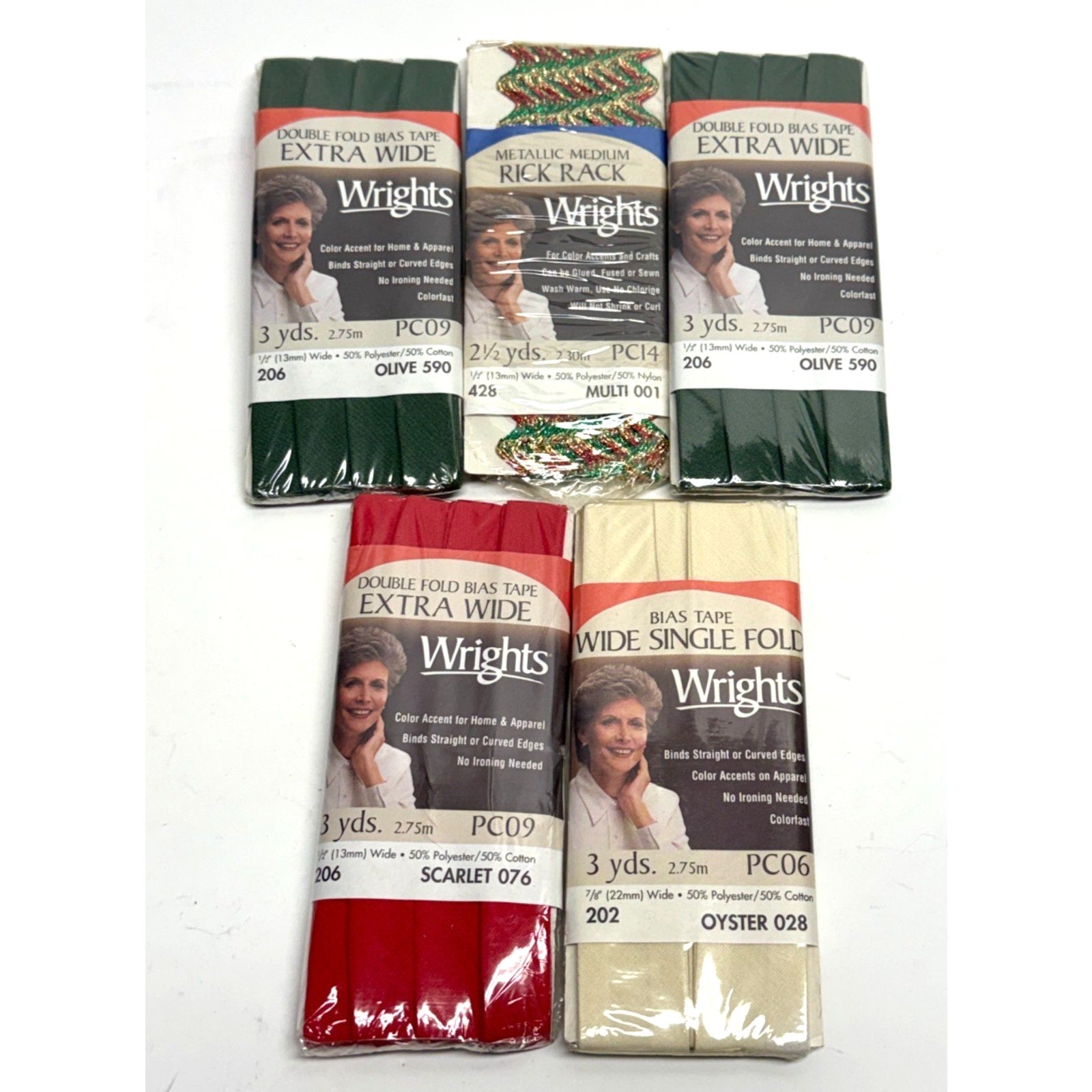 Vintage NEW Lot of 5 - Wrights - Double Fold, Bias, Metallic Tape