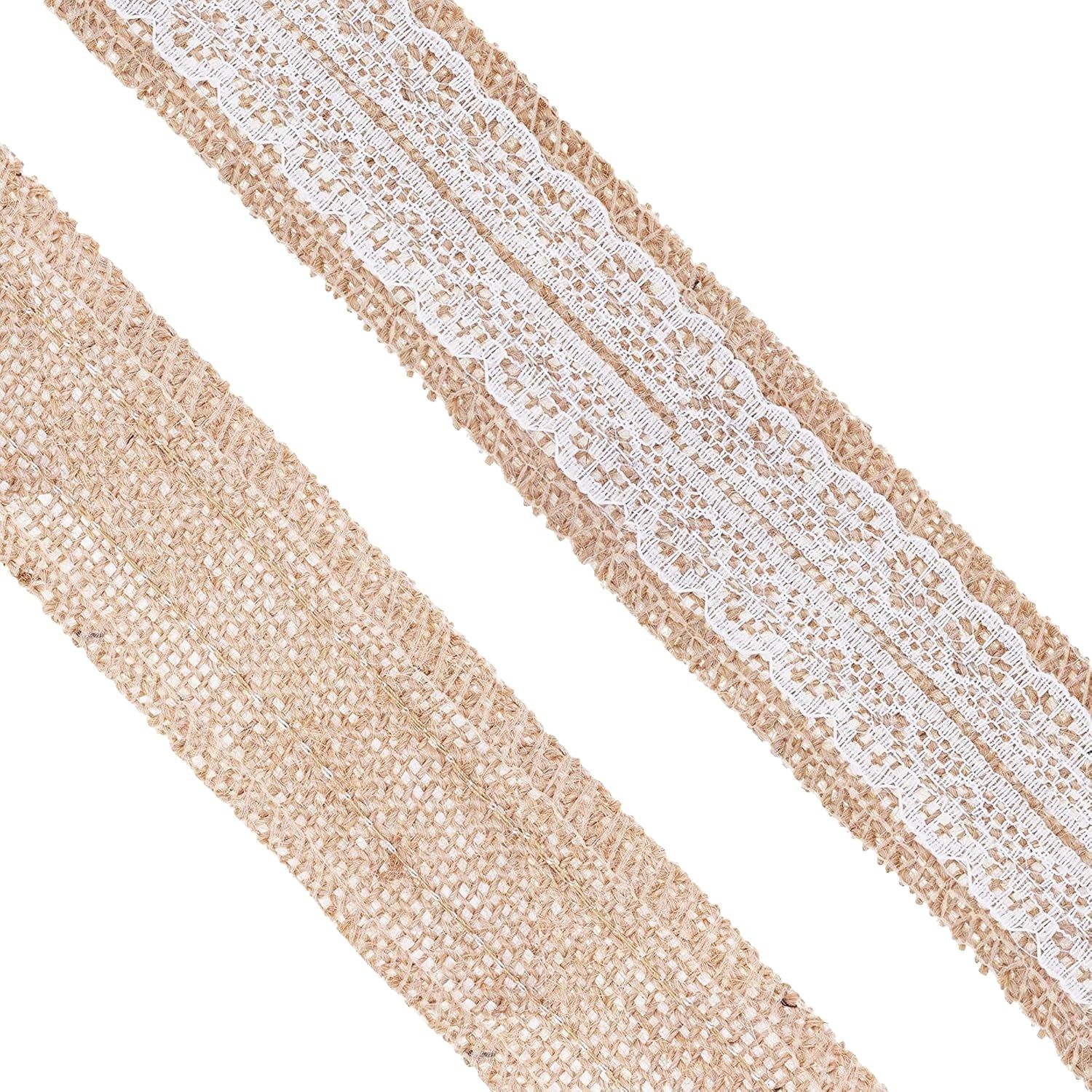 Burlap and Lace Ribbon 1 Inch Wide Jute Ribbons for Crafts - 20 Yds Roll Rustic Burlap Wrap Trim Ribbons for Wreaths Bows Wedding Party