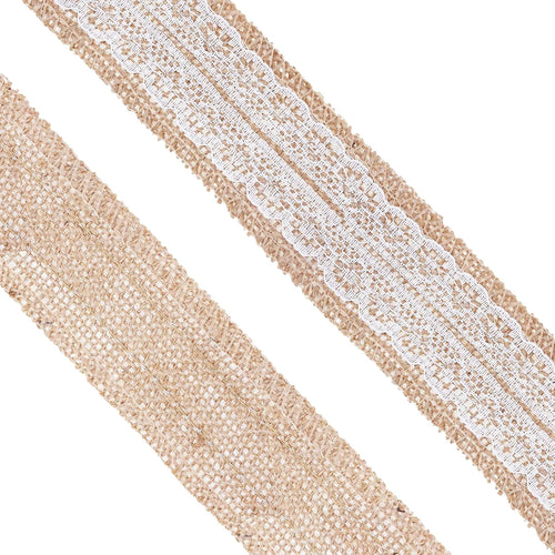 Burlap and Lace Ribbon 1 Inch Wide Jute Ribbons for Crafts - 20 Yds Roll Rustic Burlap Wrap Trim Ribbons for Wreaths Bows Wedding Party