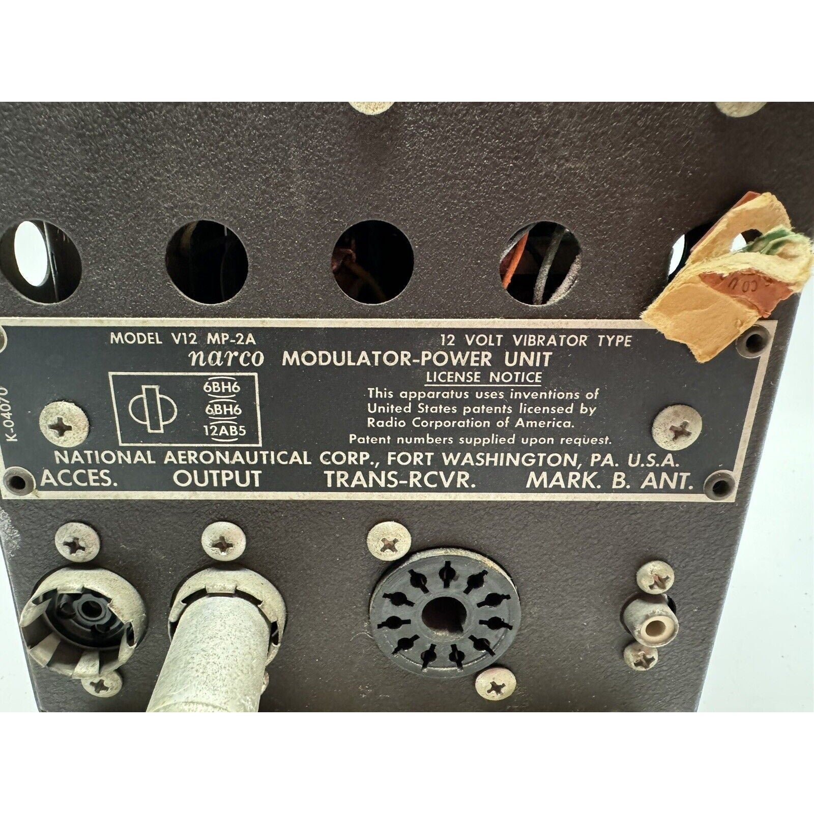 Vintage Avionics NARCO MODULATOR POWER UNIT V12 MP-2 12v VIBRATOR -- UNTESTED