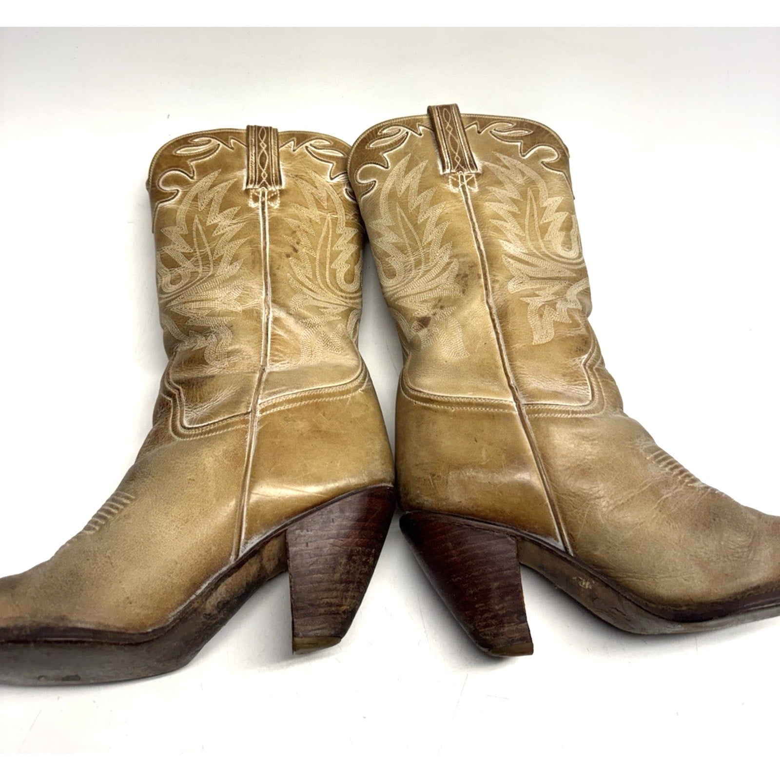 VTG Charlie 1 Horse by Lucchese Western Boots 4565 7 1/2 B Calf Leather Brazil