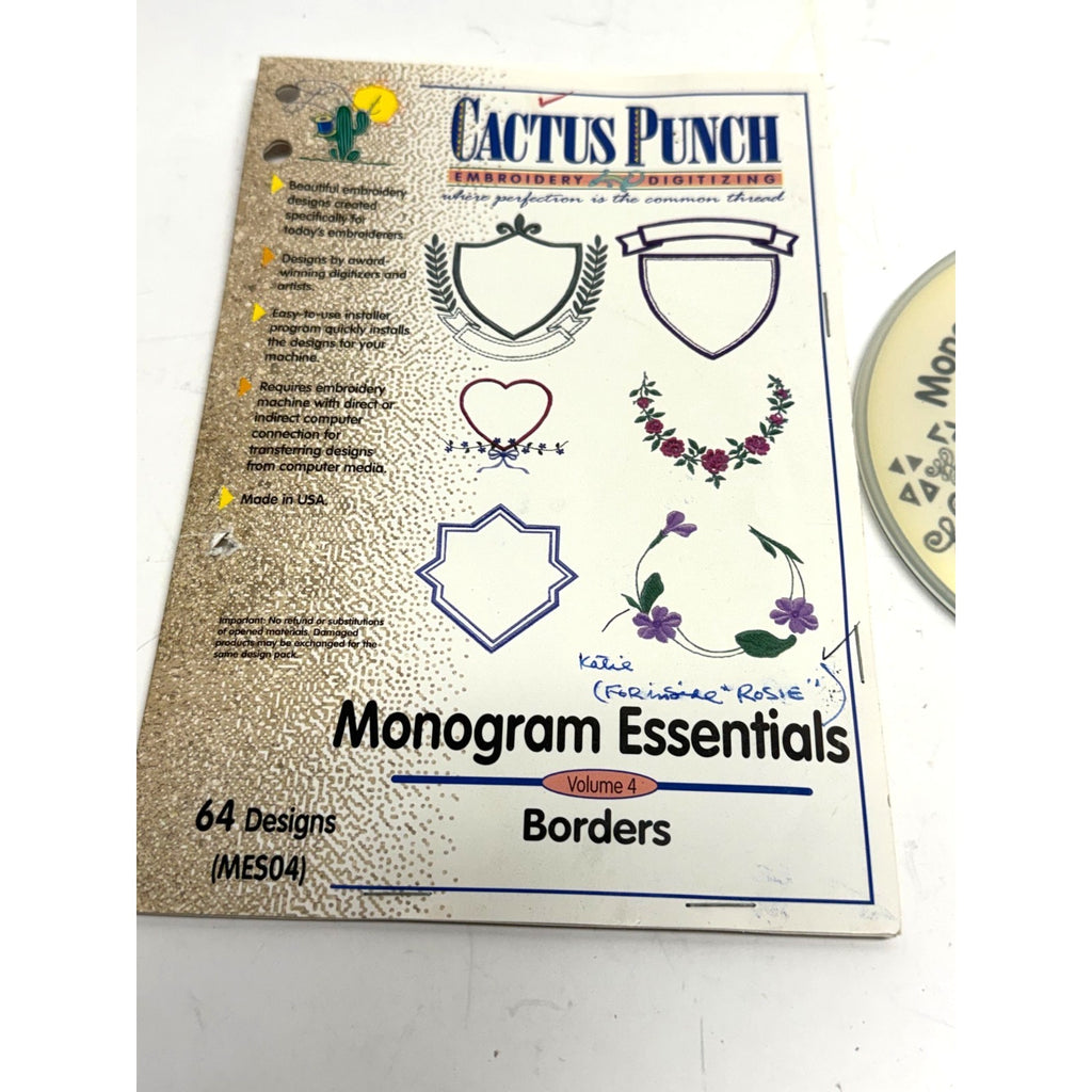 VTG Cactus Punch Monogram Essentials Vol 4 Borders MES04 Embroidery Designs