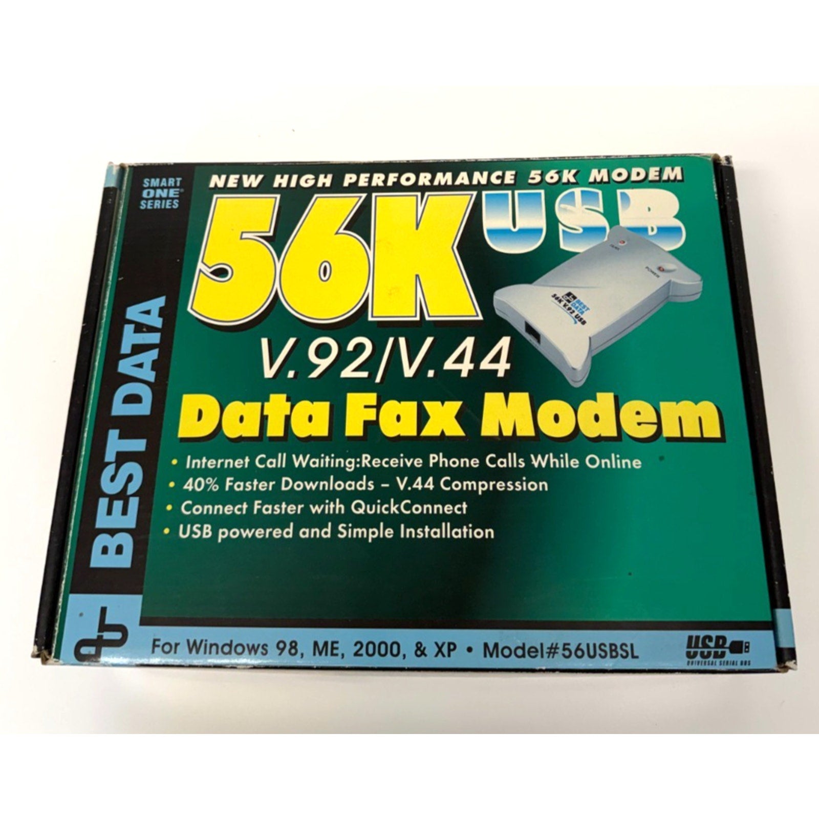 Vintage Best Data 56K USB V.92 V.44 External Data Fax Modem 56USBSL Win 98 XP