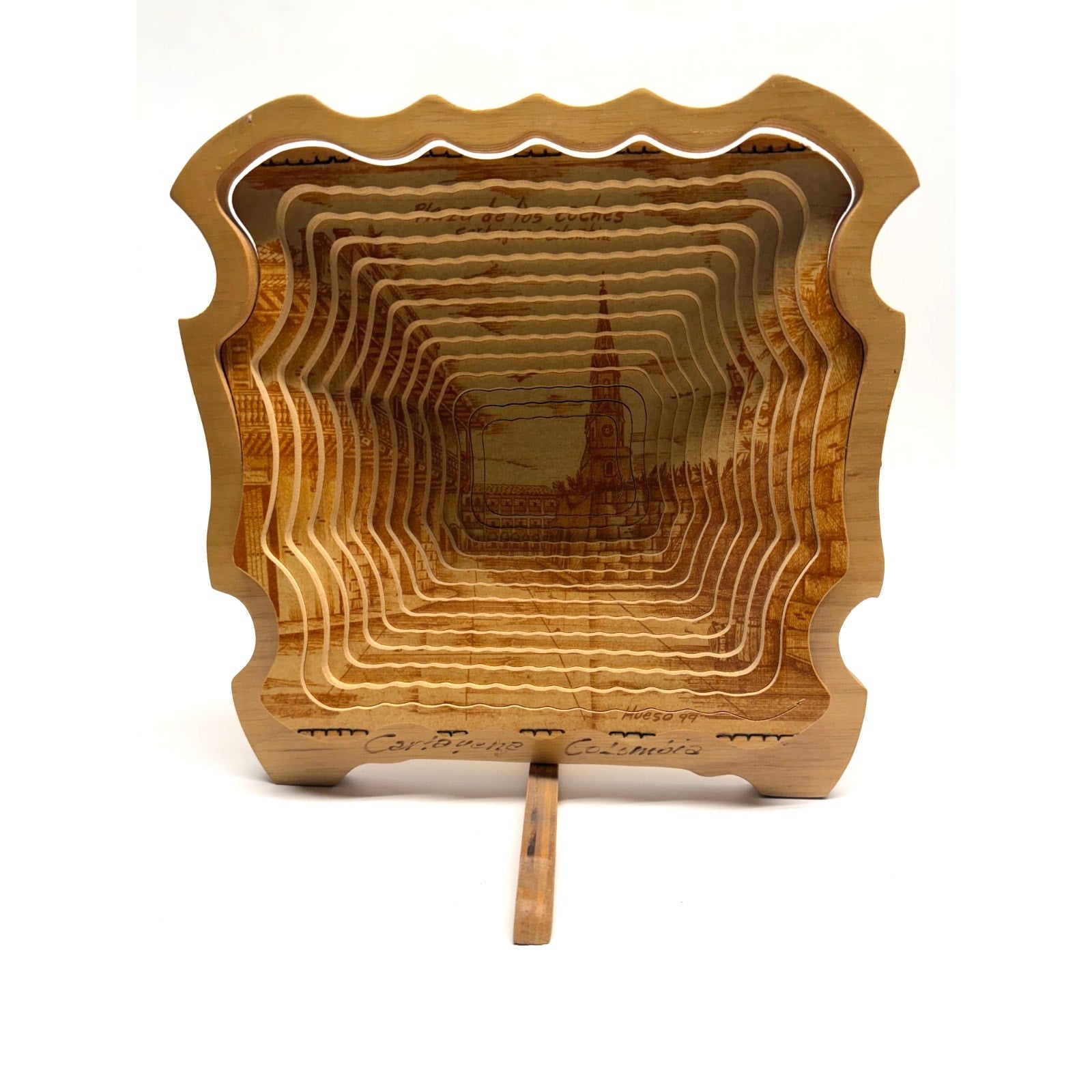 VINTAGE Collapsible Expandable Signed Wooden Art Piece Cartagena Colombia