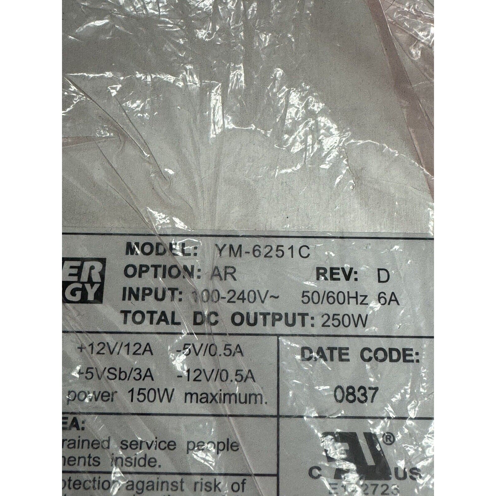 SEALED 3Y POWER TECHNOLOGY YM-6251C AP-1250-1010 POWER SUPPLY 250w +-5/12v &3.3v