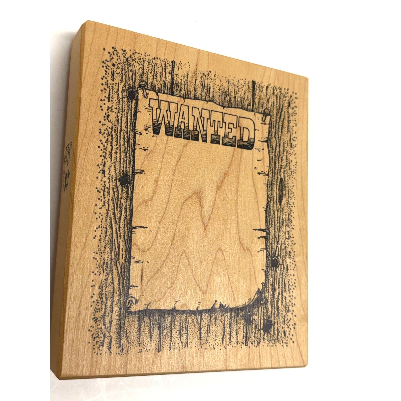 VINTAGE NEW Lot of 3 Wood Rubber Stamps: Clipboard, Wanted Poster, Star