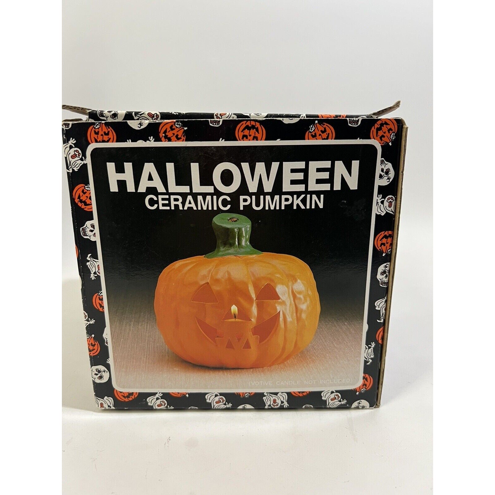 Vintage Ceramic Halloween Pumpkin Jack O Lantern Candle Light Lamp Luminary