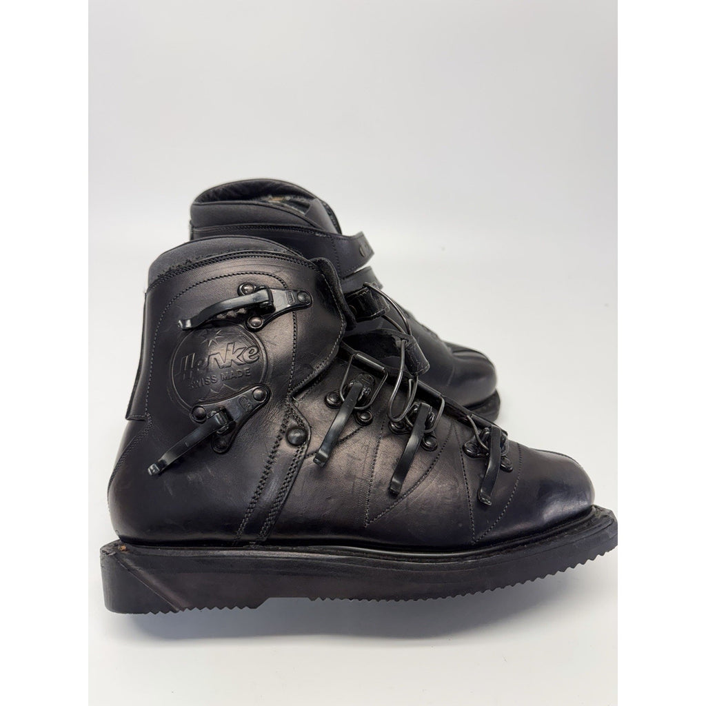 Vintage NOS Henke Switzerland Black Leather Ski Boots Size Appr 10.5