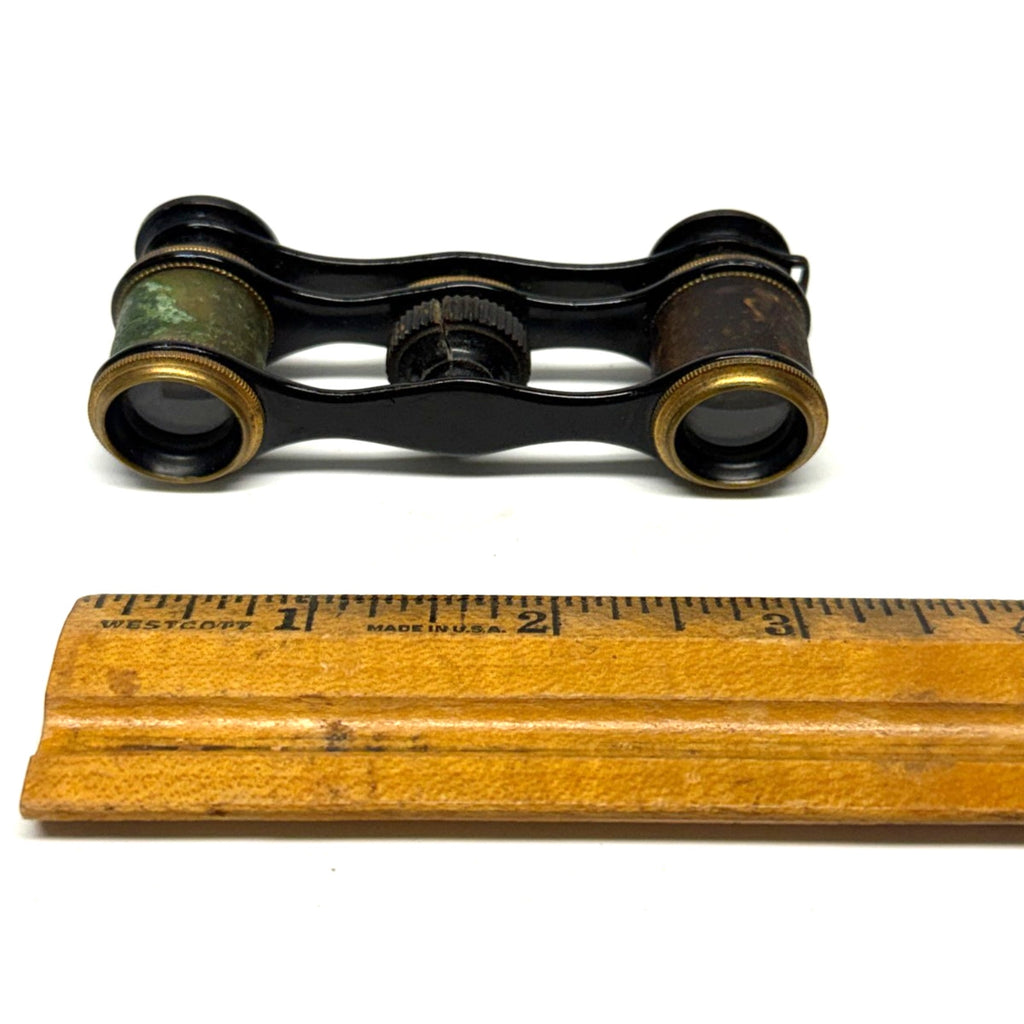 Antique Opera Glasses Brass Black Enamel Theater Binoculars Leather No Case
