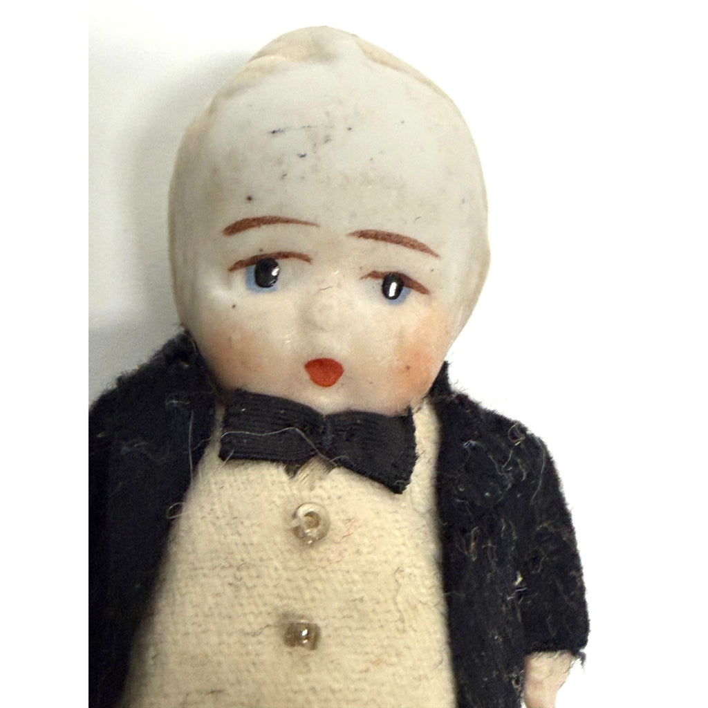 Vintage Japan All Bisque Miniature Groom Dolls Tuxedo Wedding Cake Topper Lot 2